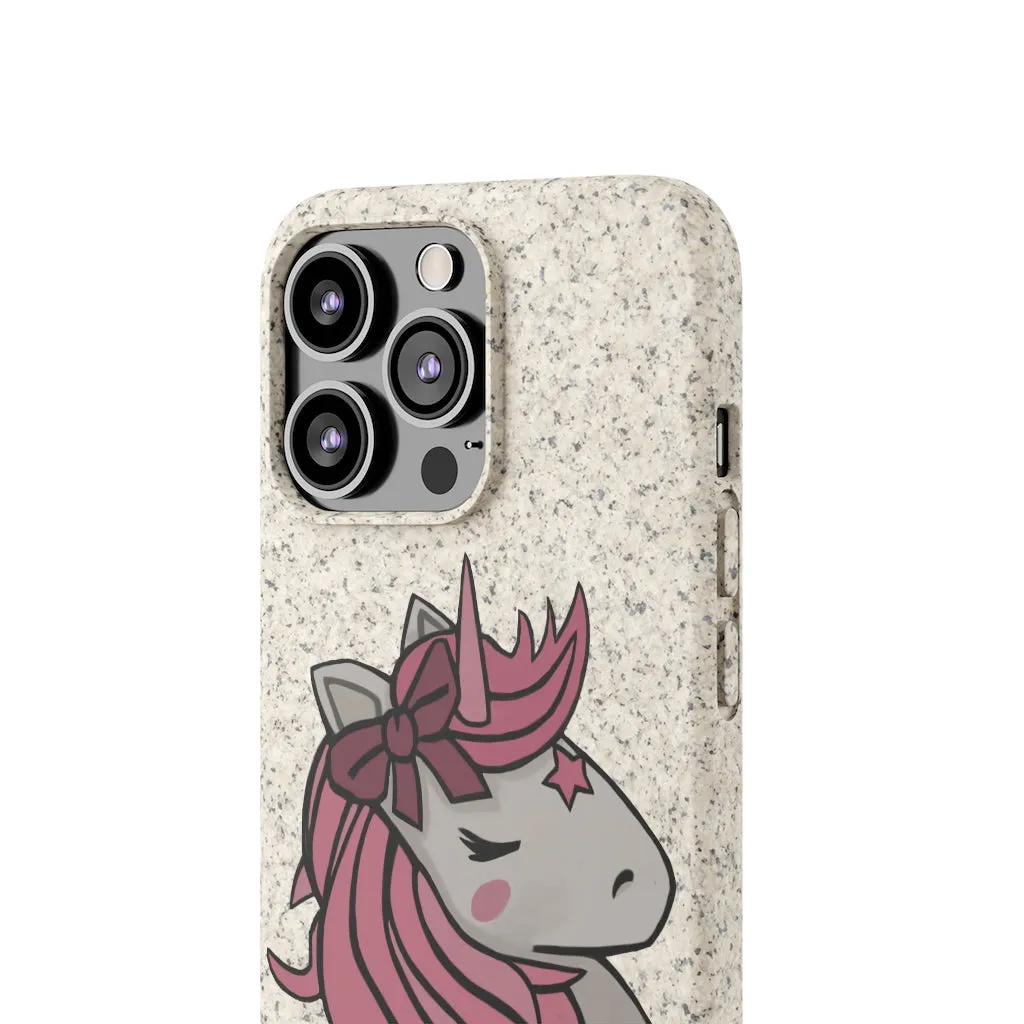 Pink Hair Unicorn Head Biodegradable Case