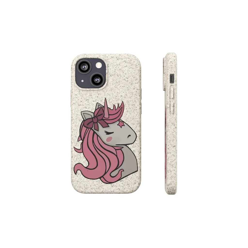 Pink Hair Unicorn Head Biodegradable Case