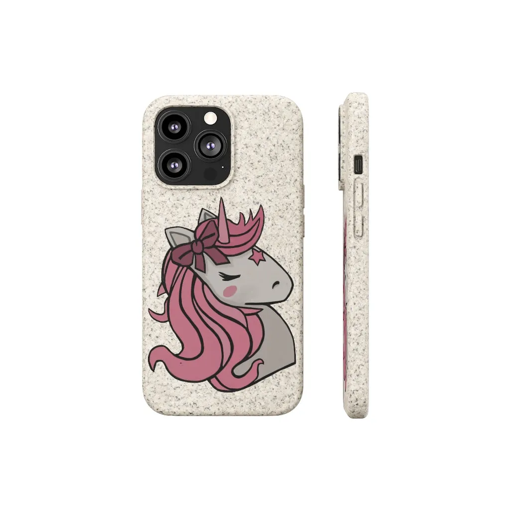 Pink Hair Unicorn Head Biodegradable Case