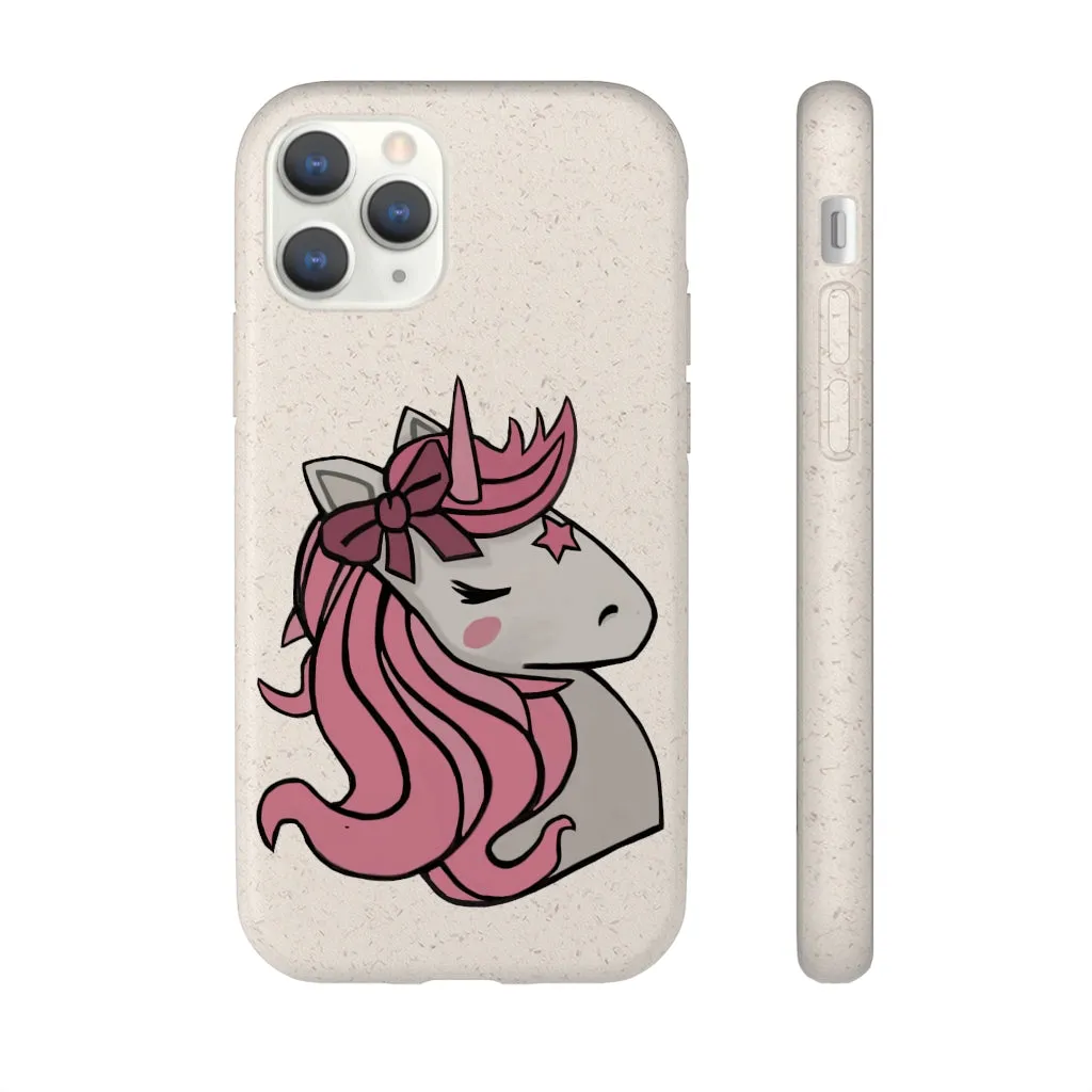 Pink Hair Unicorn Head Biodegradable Case