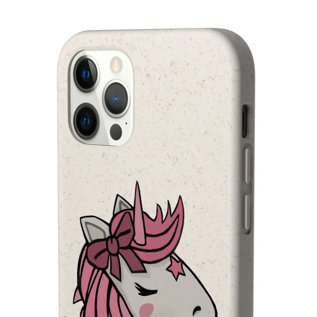 Pink Hair Unicorn Head Biodegradable Case