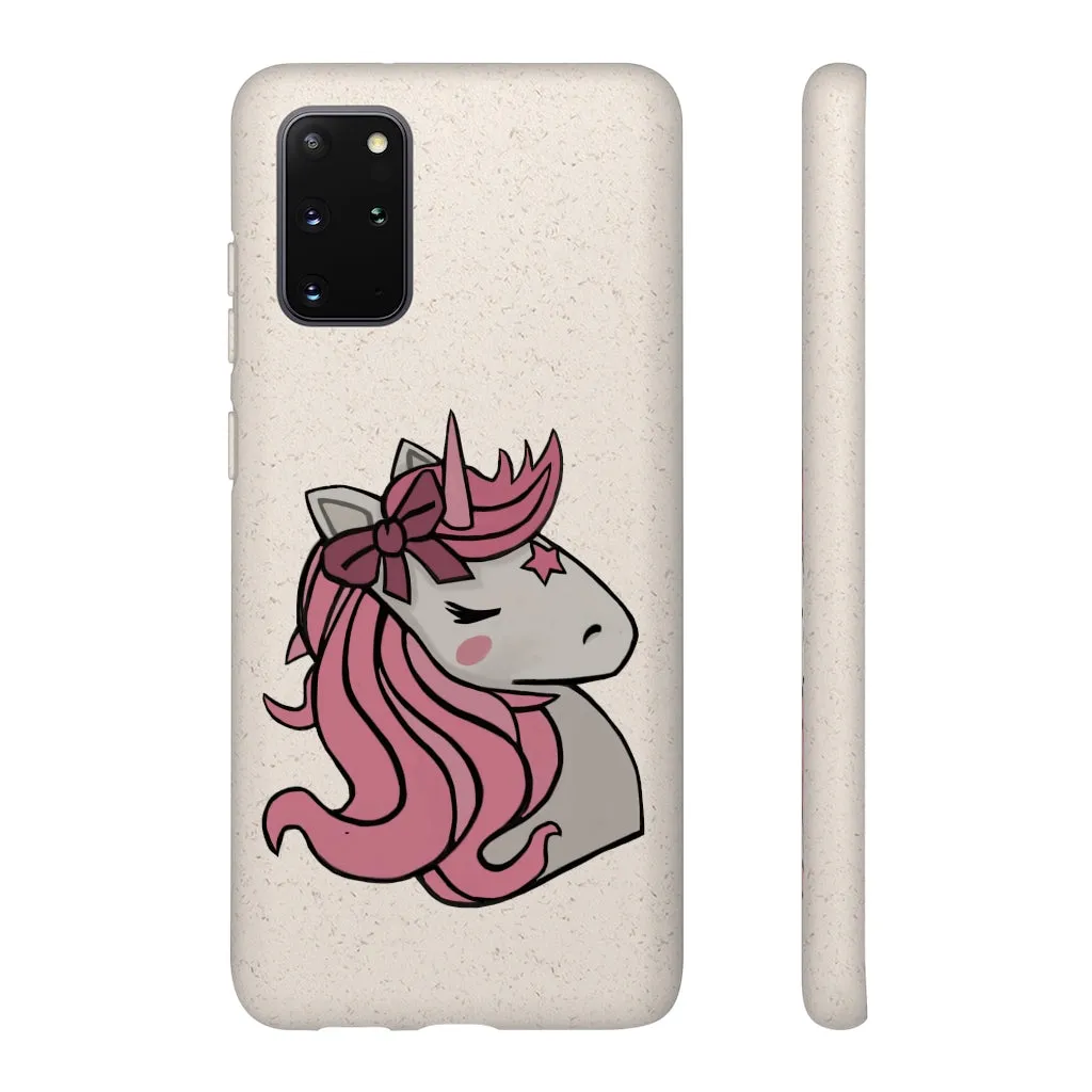 Pink Hair Unicorn Head Biodegradable Case