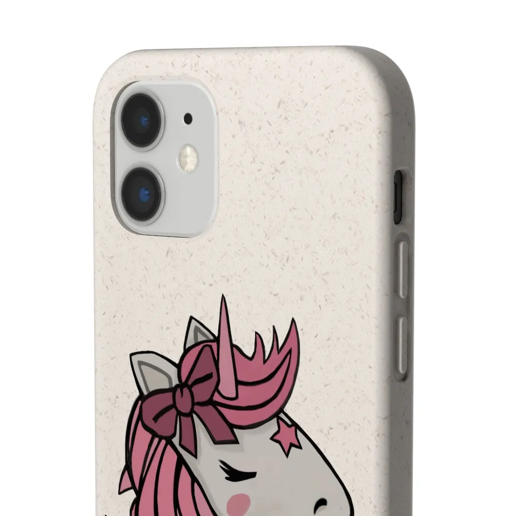 Pink Hair Unicorn Head Biodegradable Case