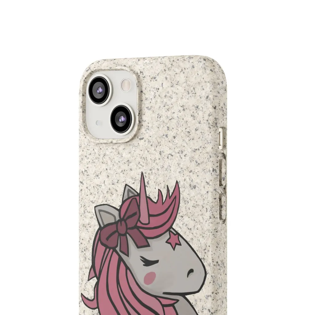 Pink Hair Unicorn Head Biodegradable Case