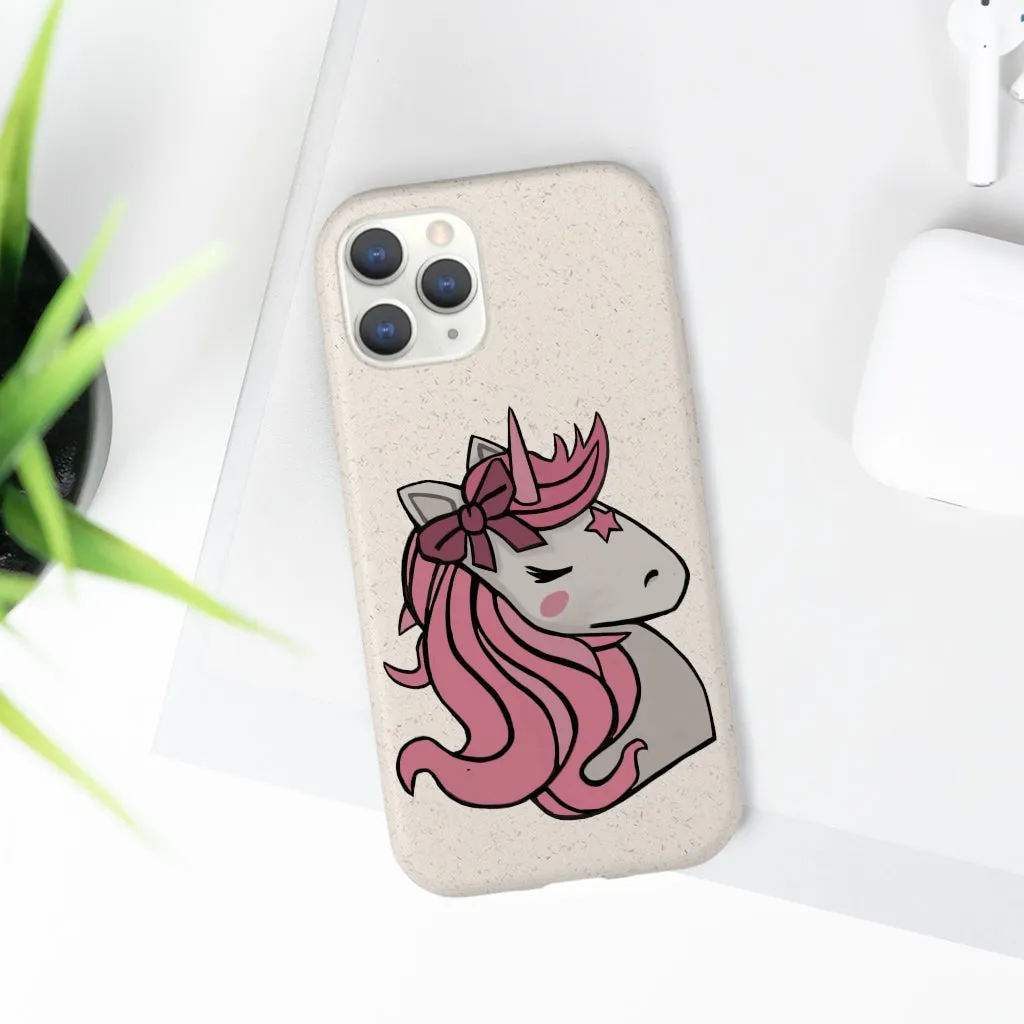 Pink Hair Unicorn Head Biodegradable Case