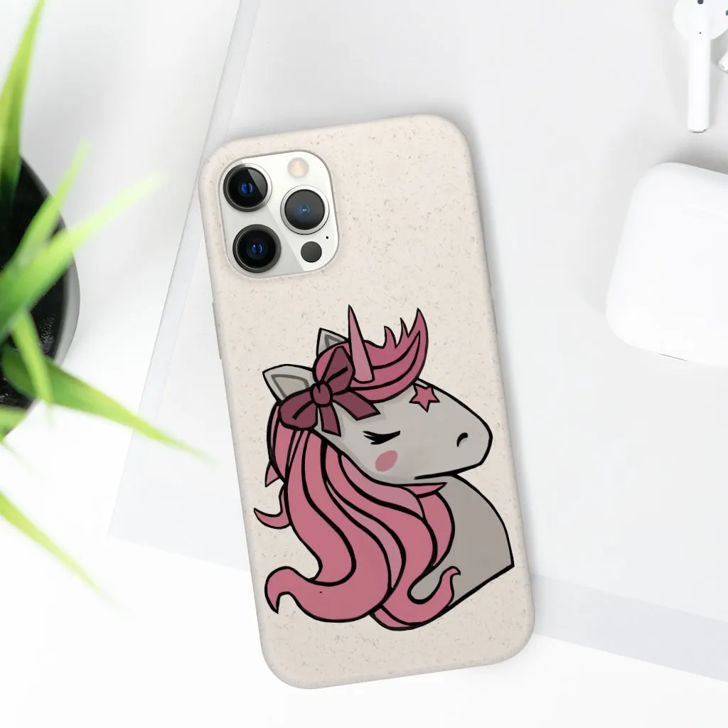 Pink Hair Unicorn Head Biodegradable Case