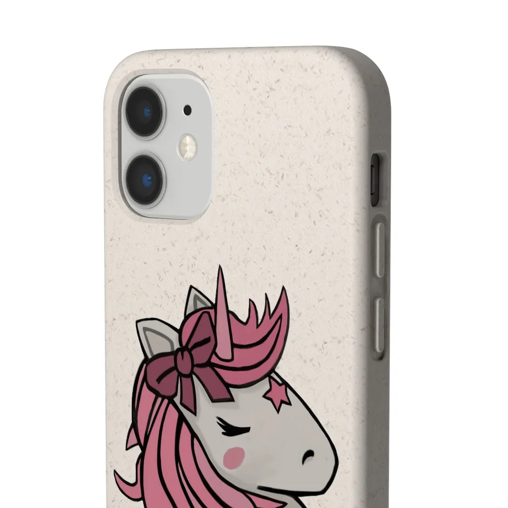 Pink Hair Unicorn Head Biodegradable Case