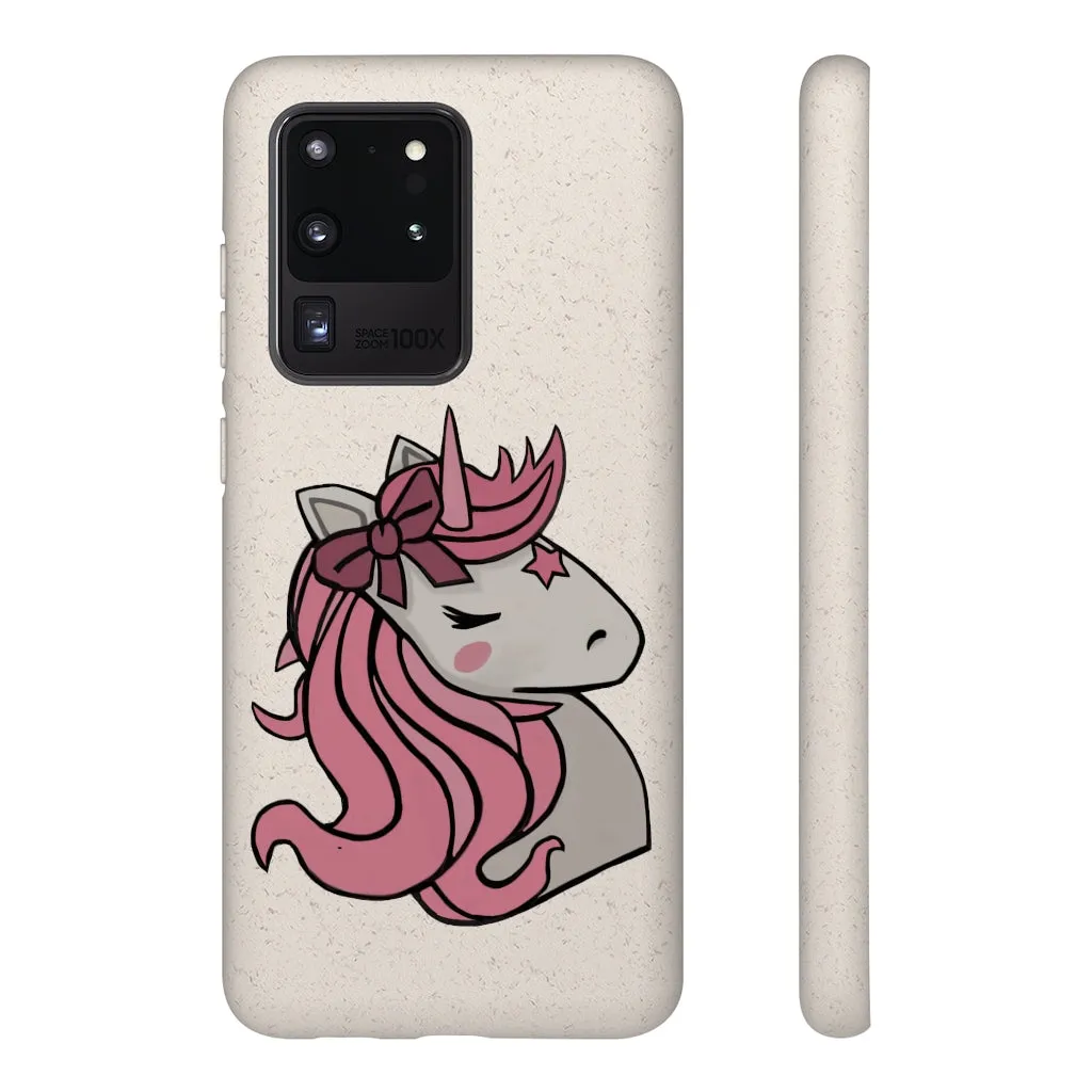 Pink Hair Unicorn Head Biodegradable Case