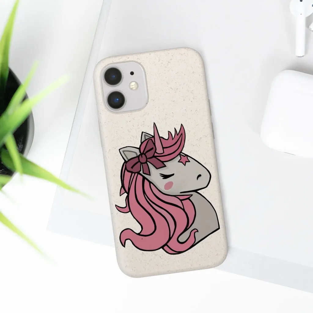 Pink Hair Unicorn Head Biodegradable Case