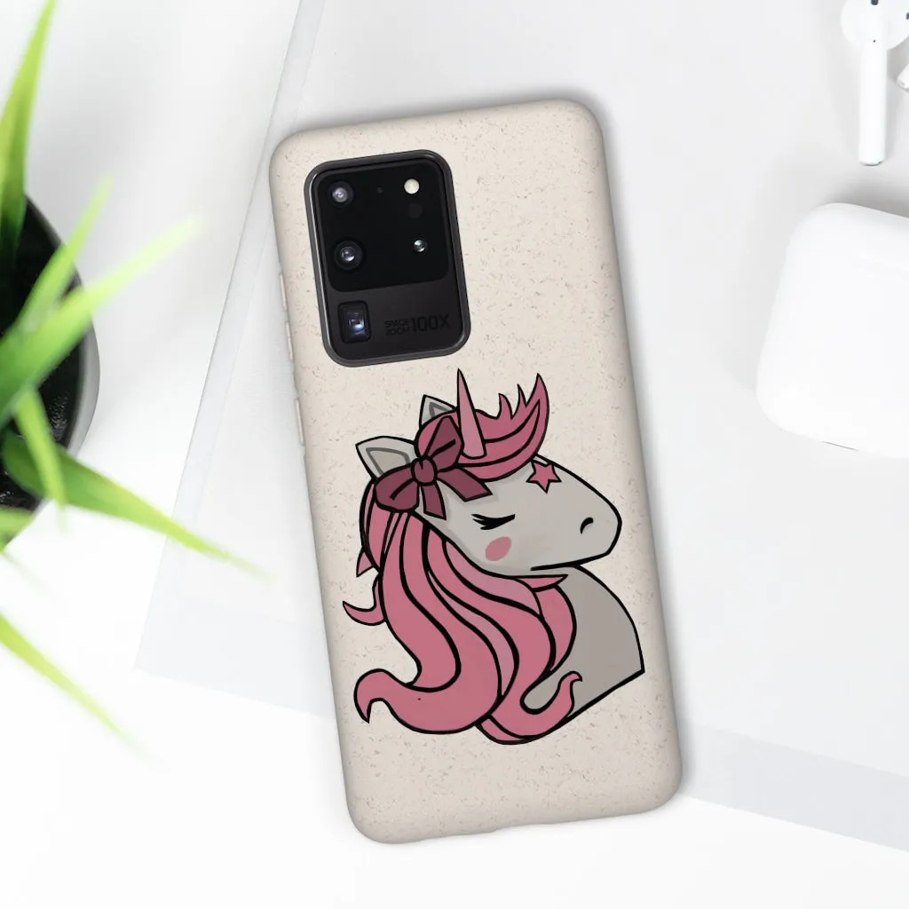 Pink Hair Unicorn Head Biodegradable Case