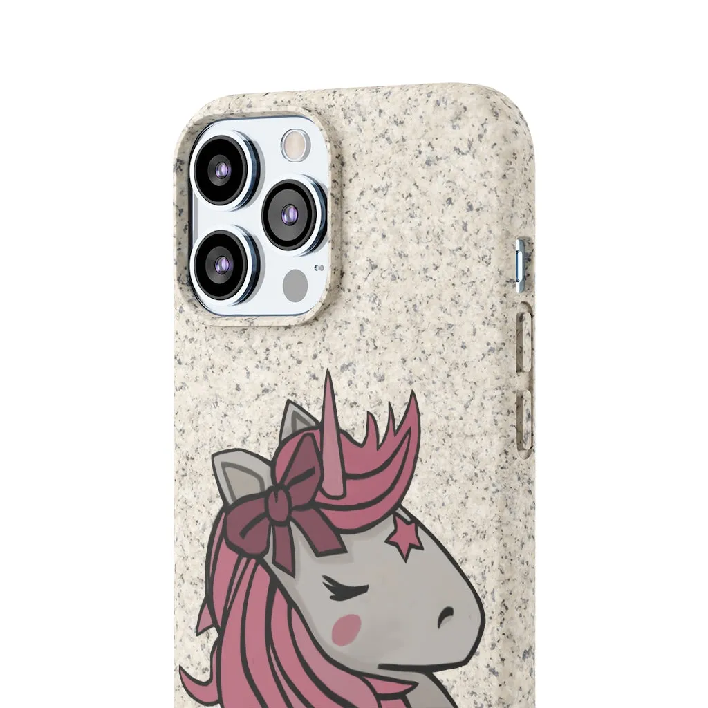 Pink Hair Unicorn Head Biodegradable Case