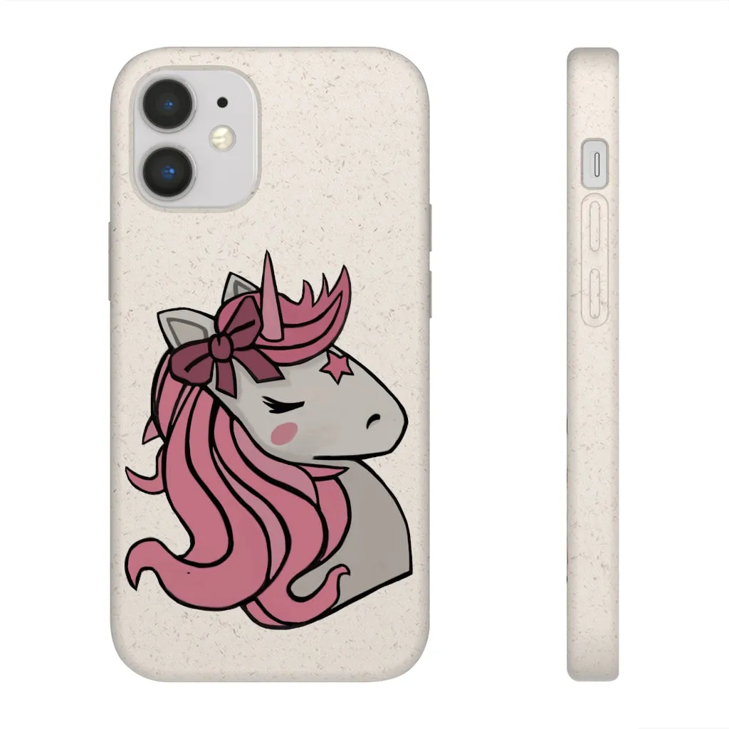 Pink Hair Unicorn Head Biodegradable Case