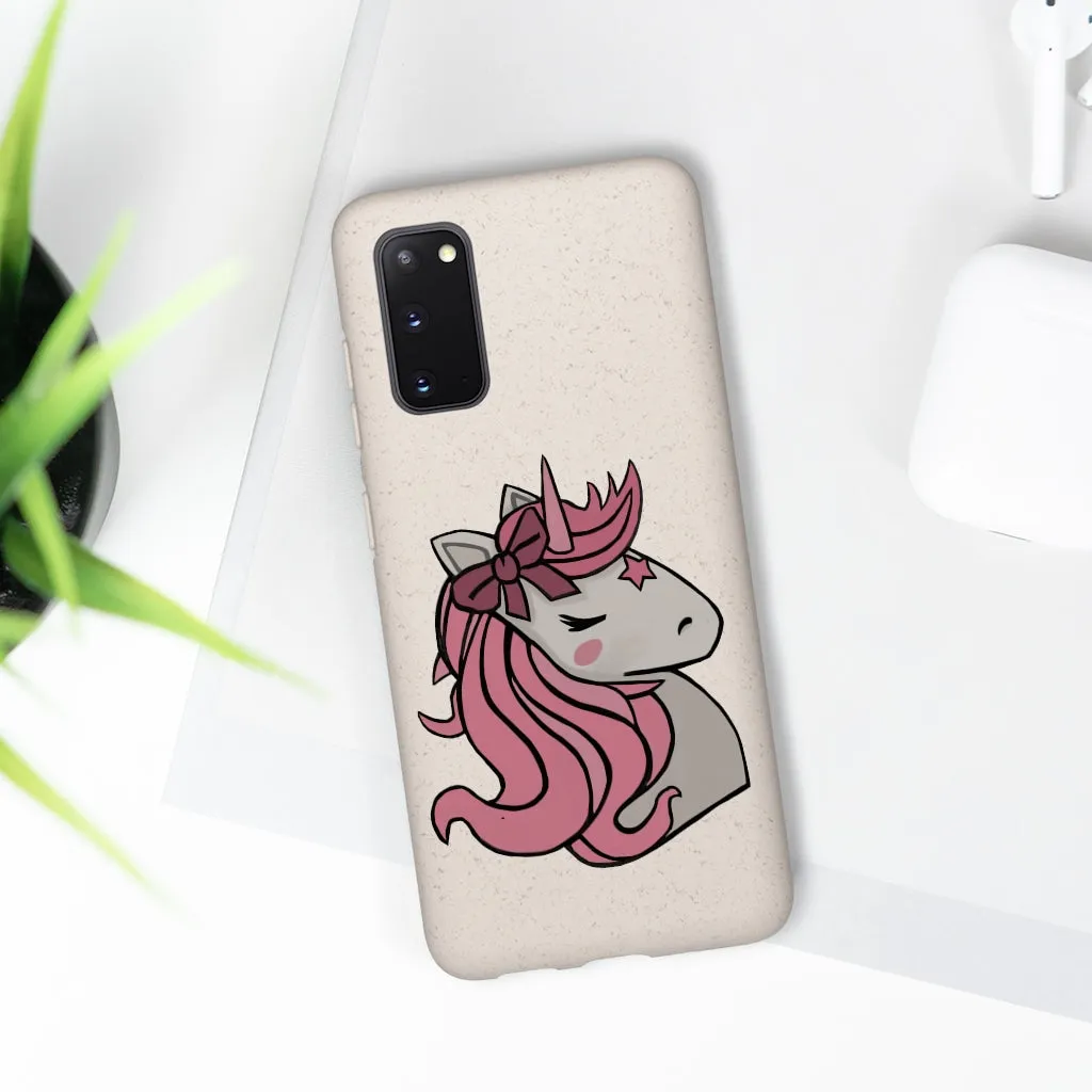 Pink Hair Unicorn Head Biodegradable Case