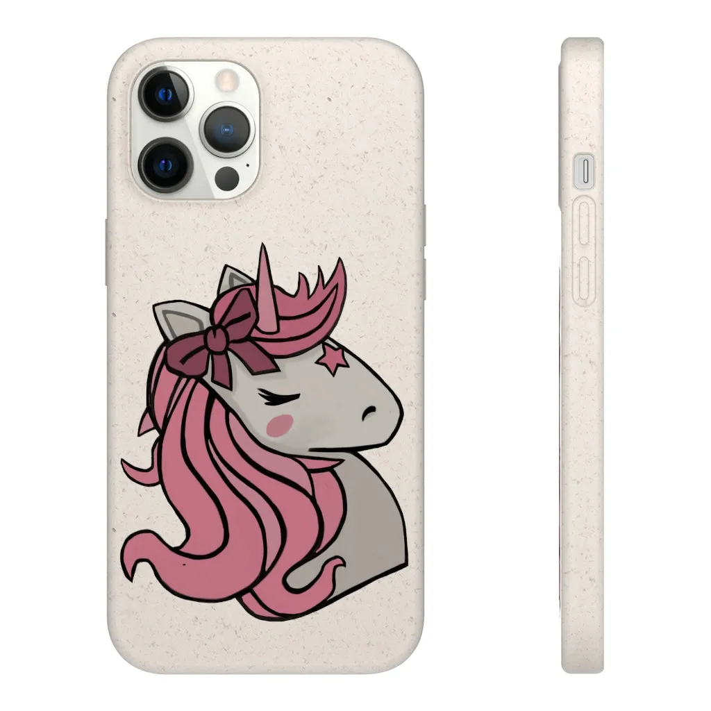 Pink Hair Unicorn Head Biodegradable Case