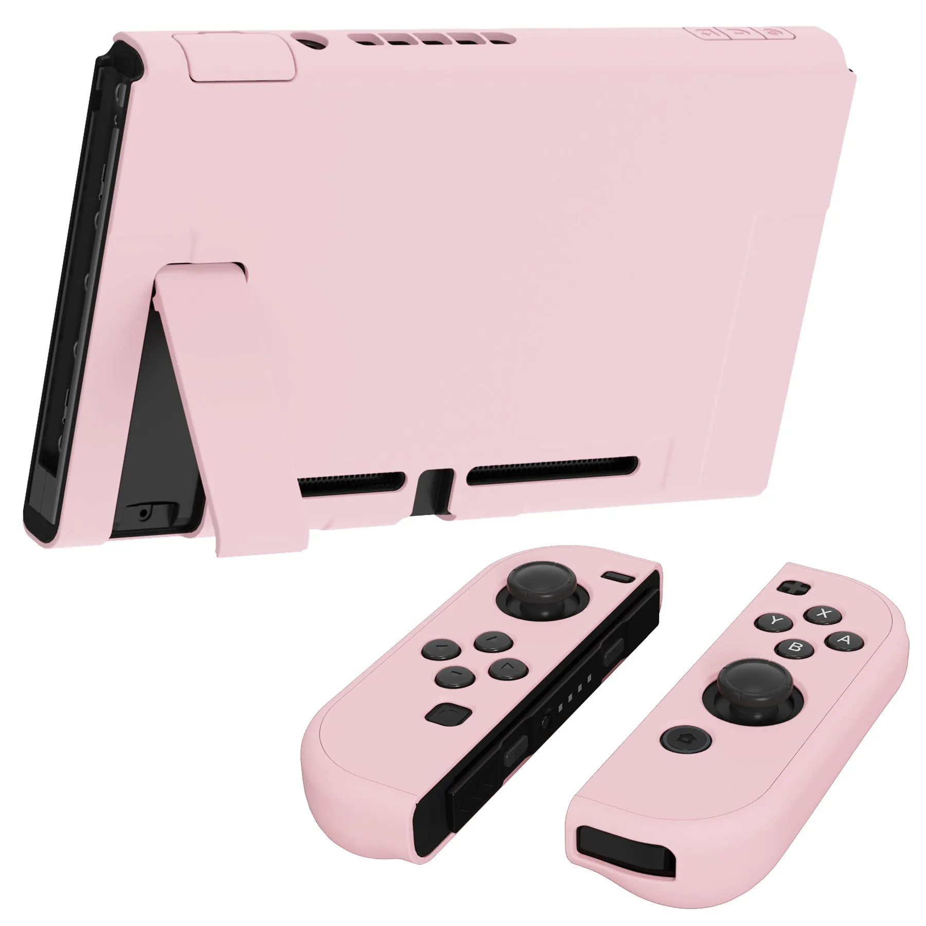 PlayVital UPGRADED Glossy Dockable Case Grip Cover for NS Switch, Ergonomic Protective Case for NS Switch, Separable Protector Hard Shell for Joycon - Cherry Blossoms Pink - ANSP3010