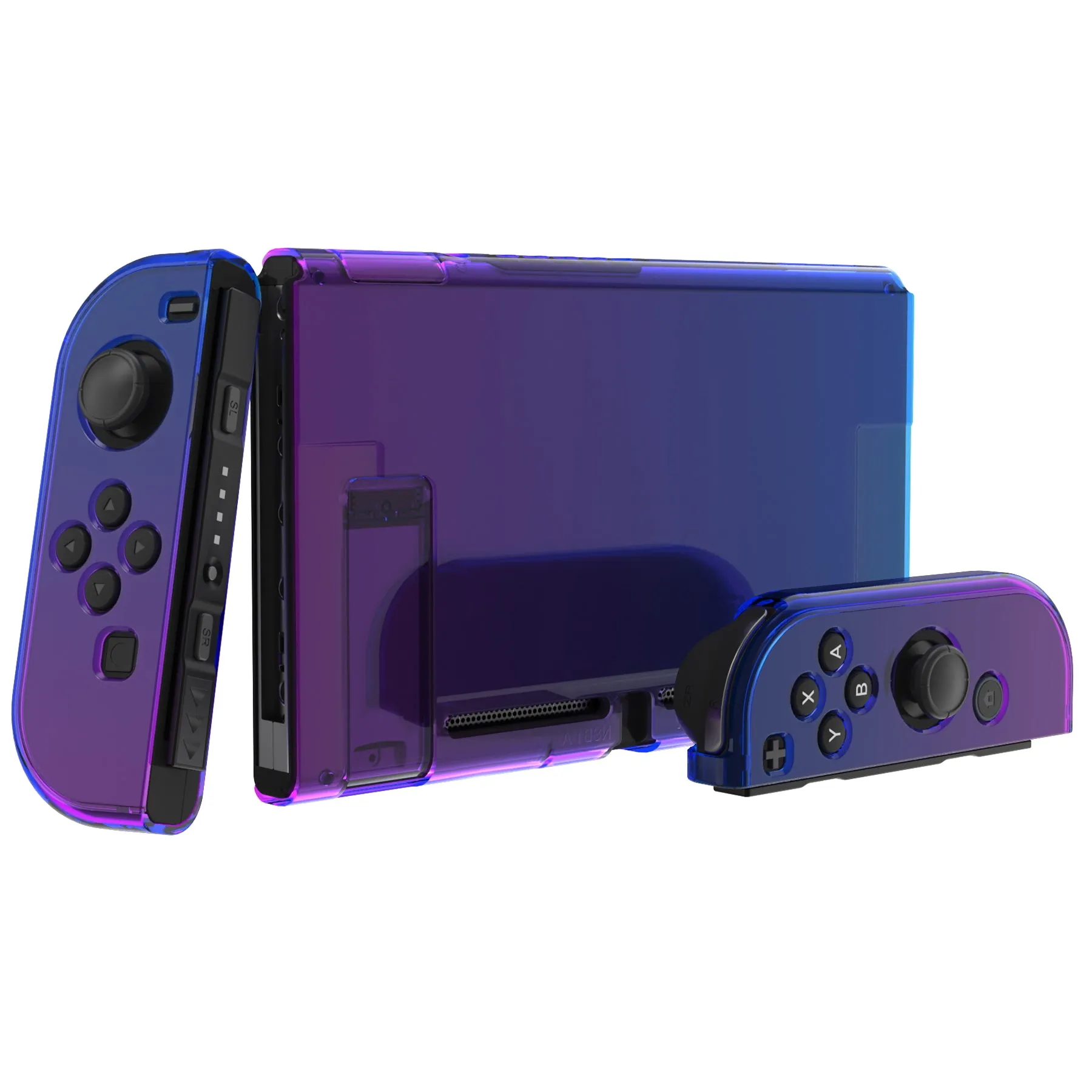 PlayVital UPGRADED Glossy Dockable Case Grip Cover for NS Switch, Ergonomic Protective Case for NS Switch, Separable Protector Hard Shell for Joycon - Gradient Translucent Bluebell - ANSP3007