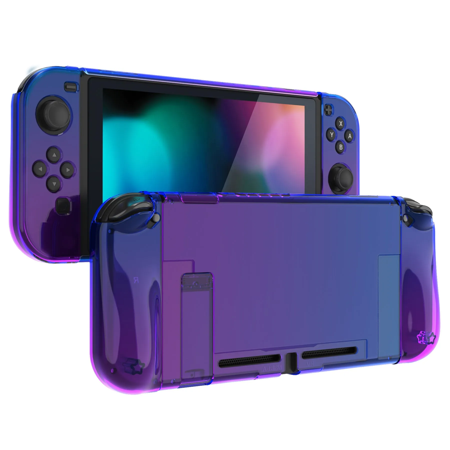 PlayVital UPGRADED Glossy Dockable Case Grip Cover for NS Switch, Ergonomic Protective Case for NS Switch, Separable Protector Hard Shell for Joycon - Gradient Translucent Bluebell - ANSP3007