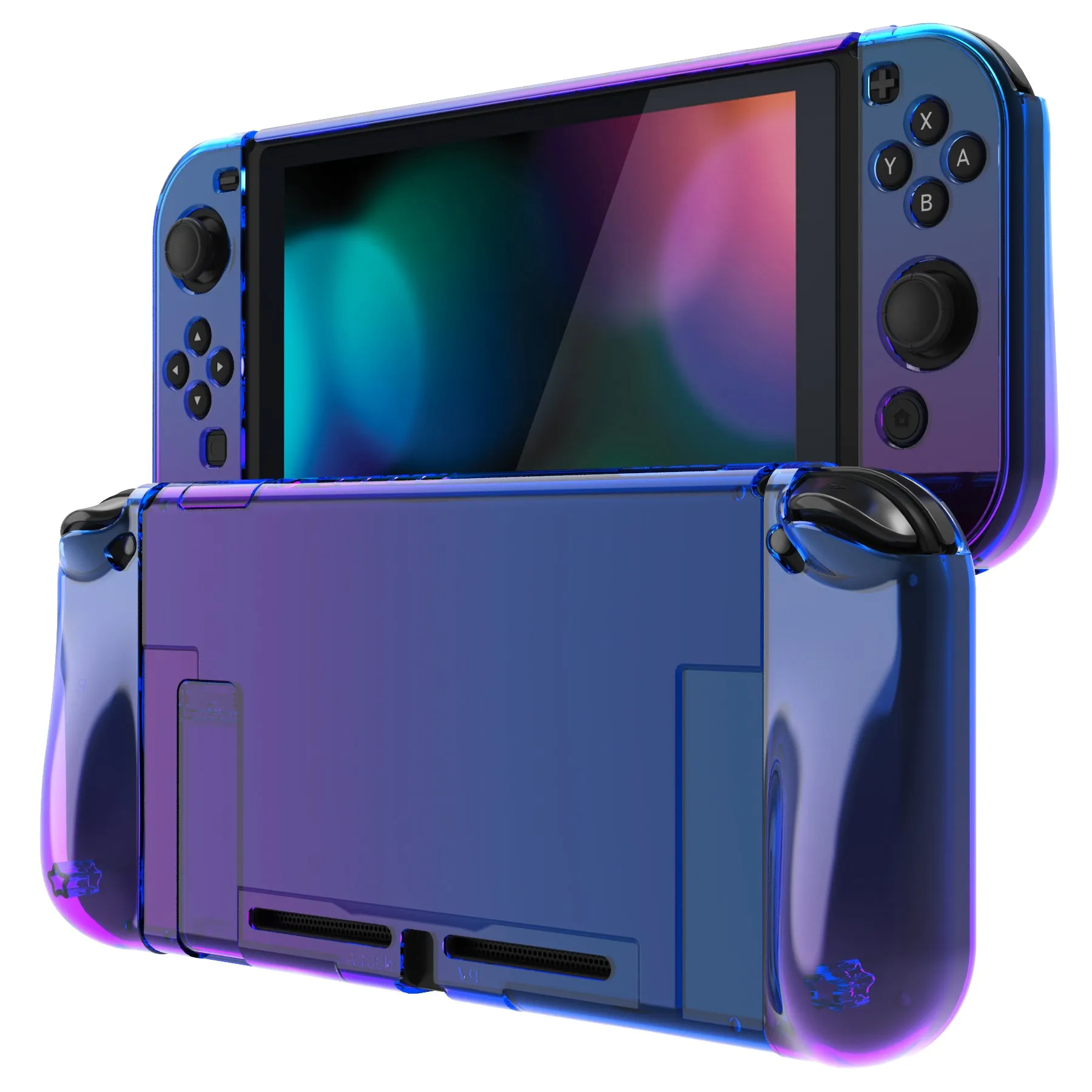 PlayVital UPGRADED Glossy Dockable Case Grip Cover for NS Switch, Ergonomic Protective Case for NS Switch, Separable Protector Hard Shell for Joycon - Gradient Translucent Bluebell - ANSP3007