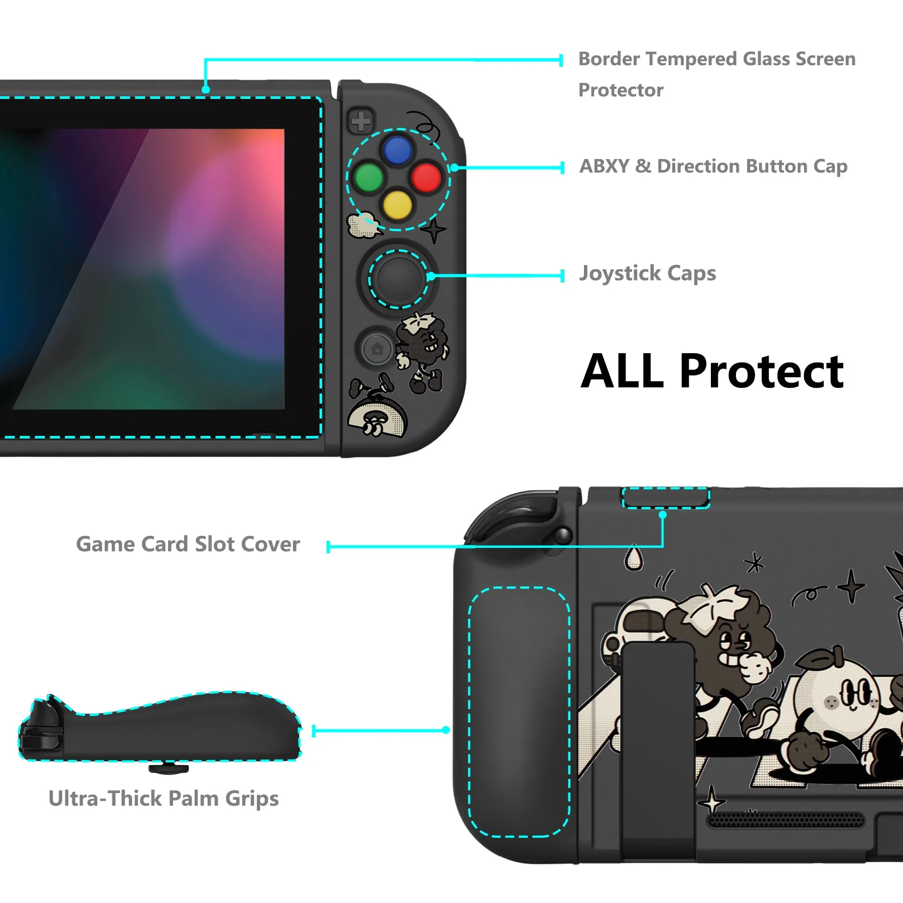 PlayVital ZealProtect Soft Protective Case for Nintendo Switch, Flexible Cover for Switch with Tempered Glass Screen Protector & Thumb Grips & ABXY Direction Button Caps - Fruit Road - RNSYV6062