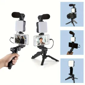 Portable Mobile Phone Stand, Equipped With Mobile Phone Tripod, Fill Light And Microphone