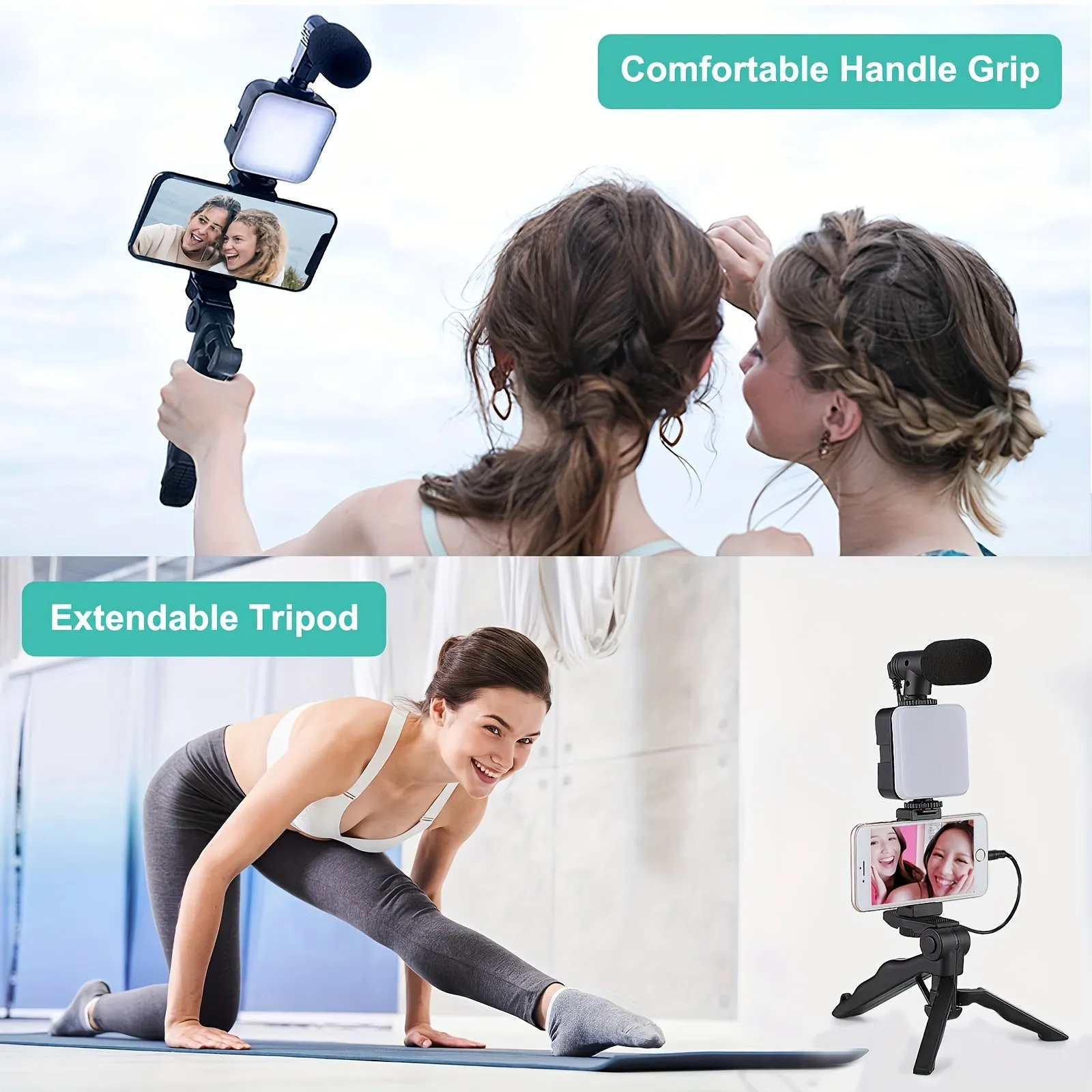 Portable Mobile Phone Stand, Equipped With Mobile Phone Tripod, Fill Light And Microphone