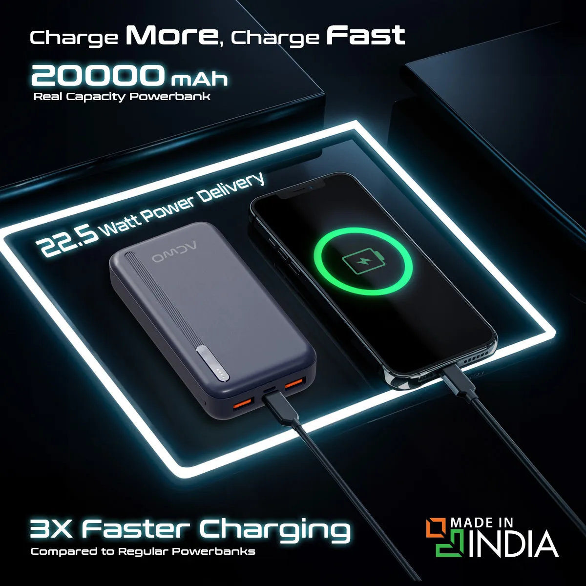 POwER 721 -  20000 mAh Fast Charging  Green Powerbank With 22.5W Output