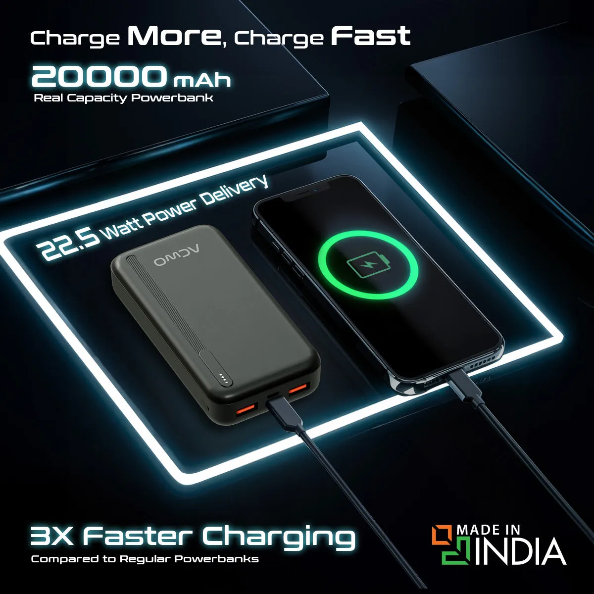 POwER 721 -  20000 mAh Fast Charging  Green Powerbank With 22.5W Output