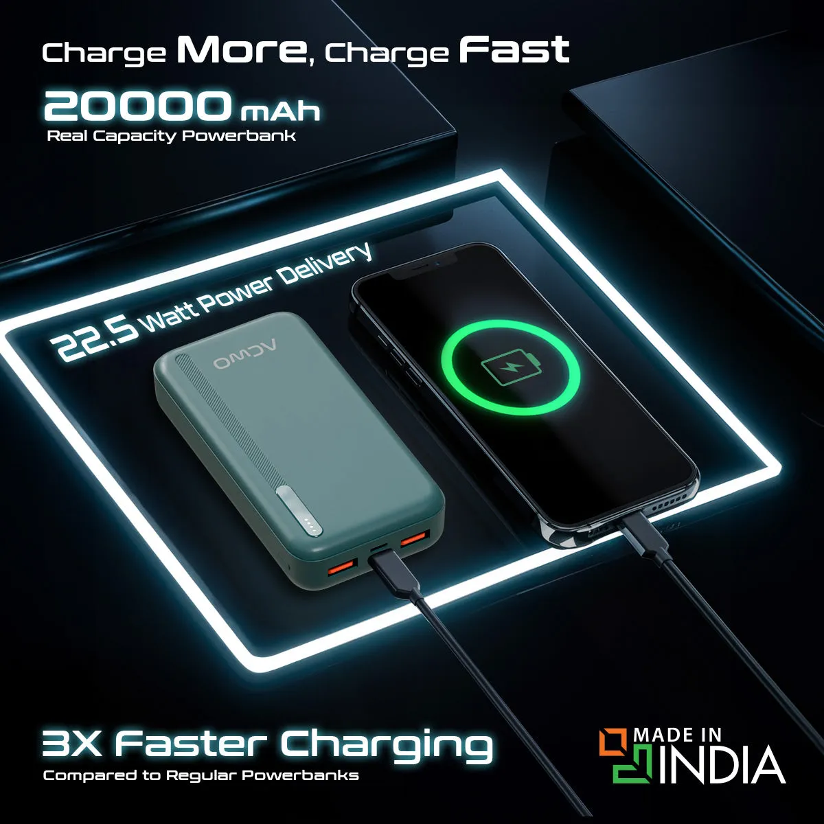 POwER 721 -  20000 mAh Fast Charging  Green Powerbank With 22.5W Output