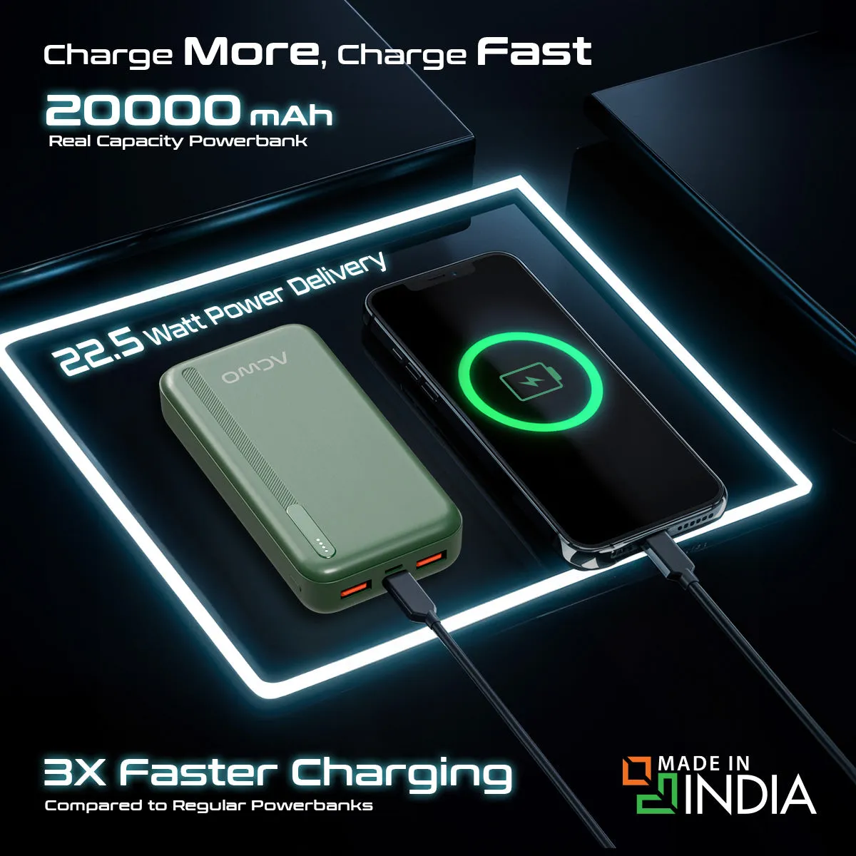 POwER 721 -  20000 mAh Fast Charging  Green Powerbank With 22.5W Output