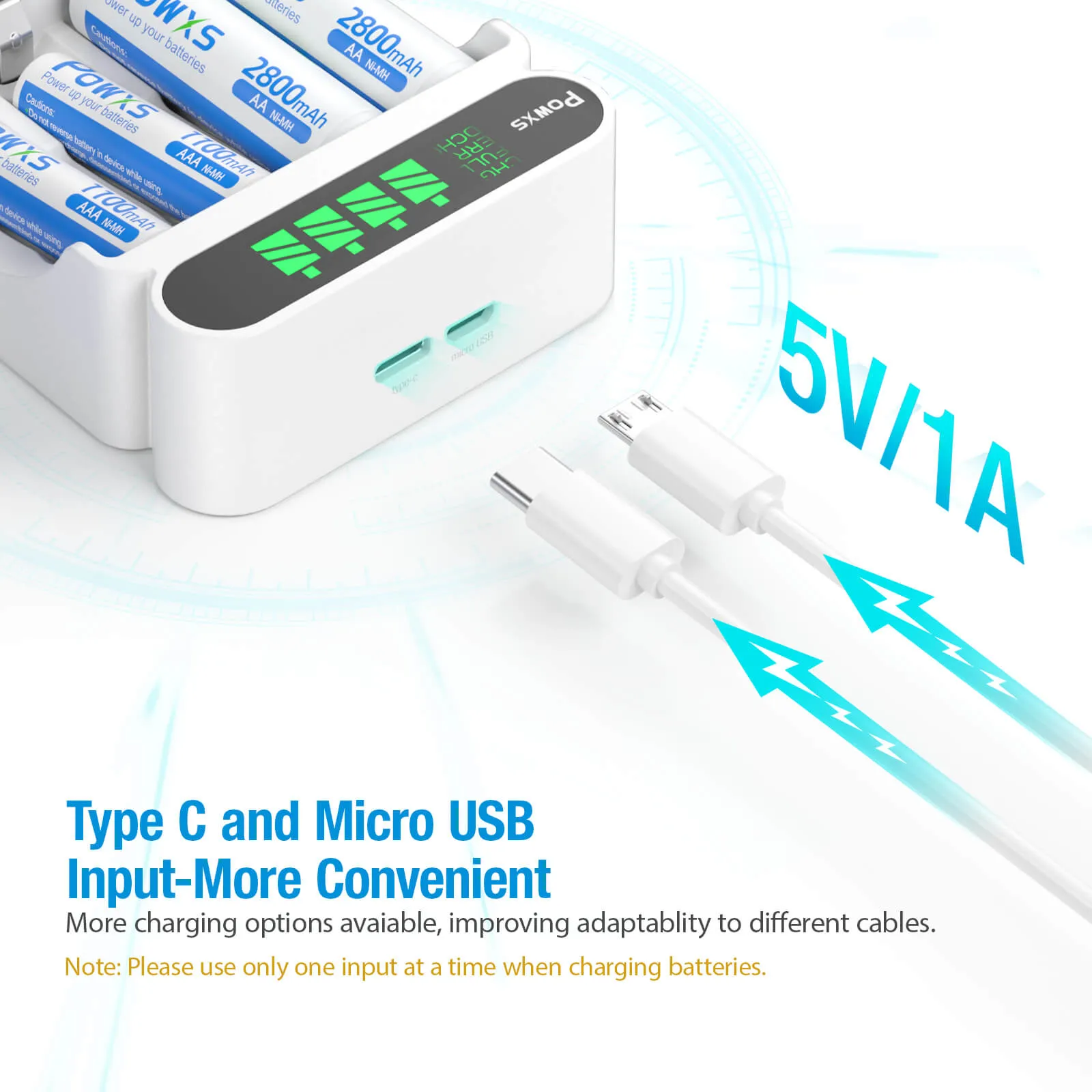 POWXS 4 Bay AA AAA Batteries Charger