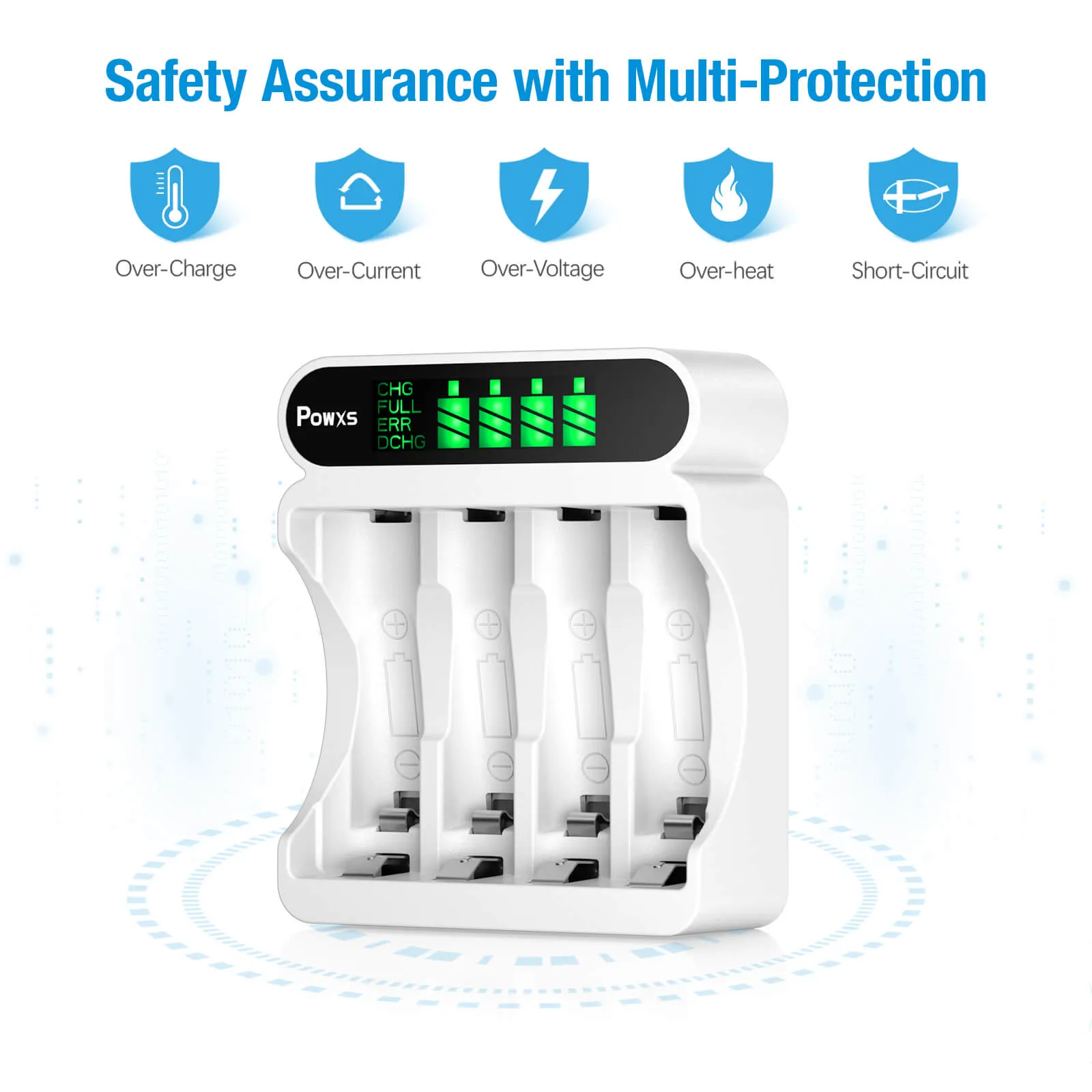 POWXS 4 Bay AA AAA Batteries Charger