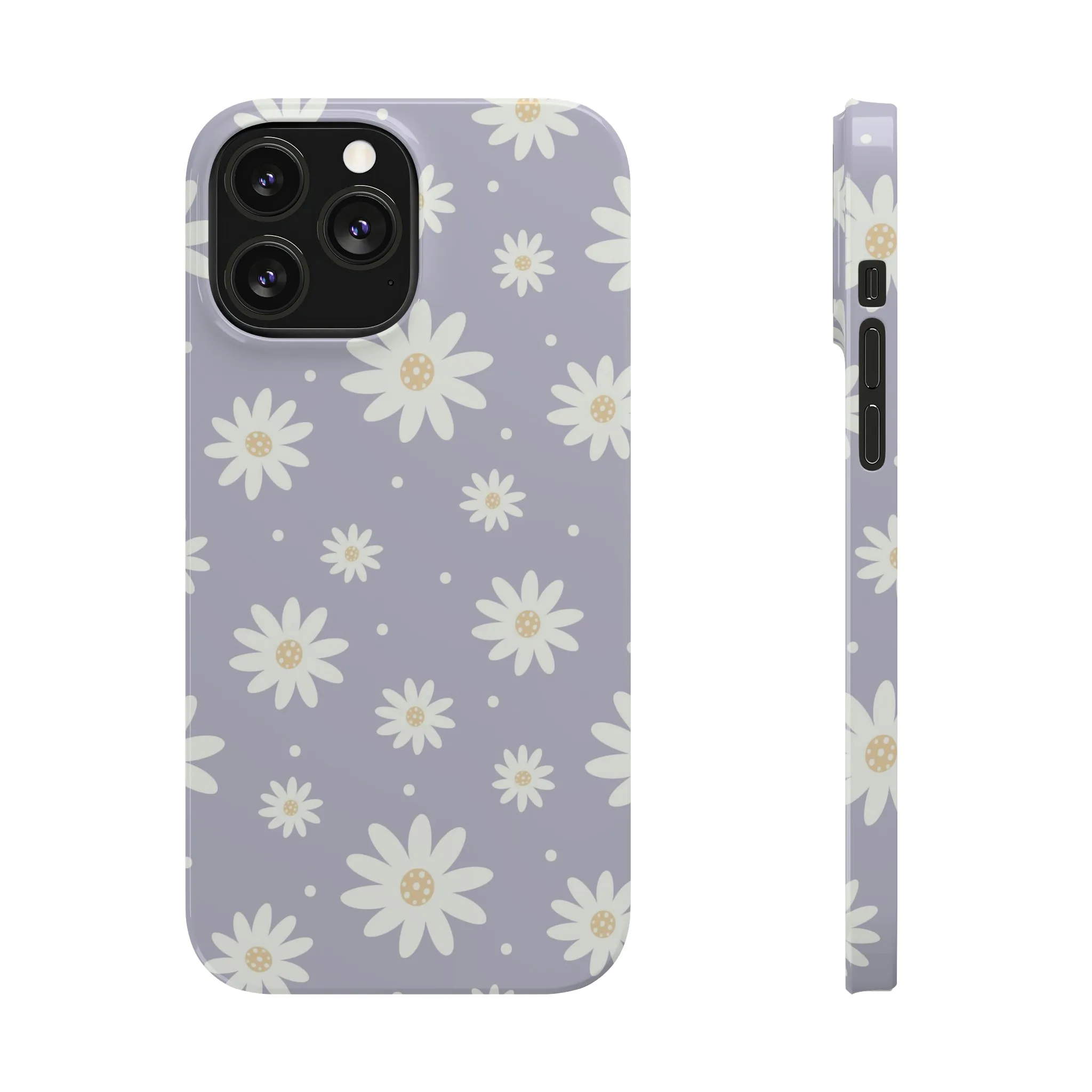 Purple background and Daisies Design Sleek Elegance Wireless-Charging Compatible Phone Case Slim Phone Case compatible with over 20 iphone models