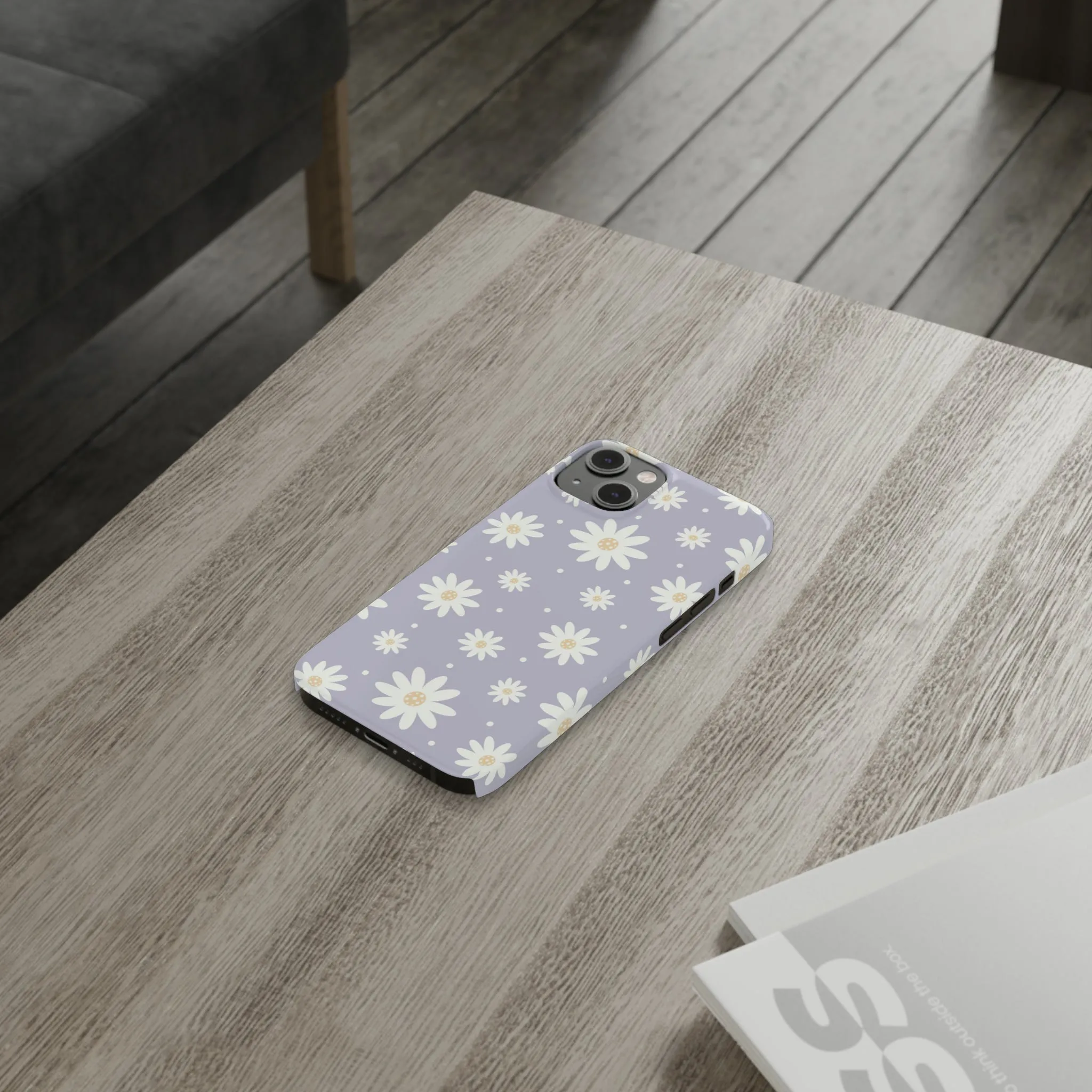 Purple background and Daisies Design Sleek Elegance Wireless-Charging Compatible Phone Case Slim Phone Case compatible with over 20 iphone models