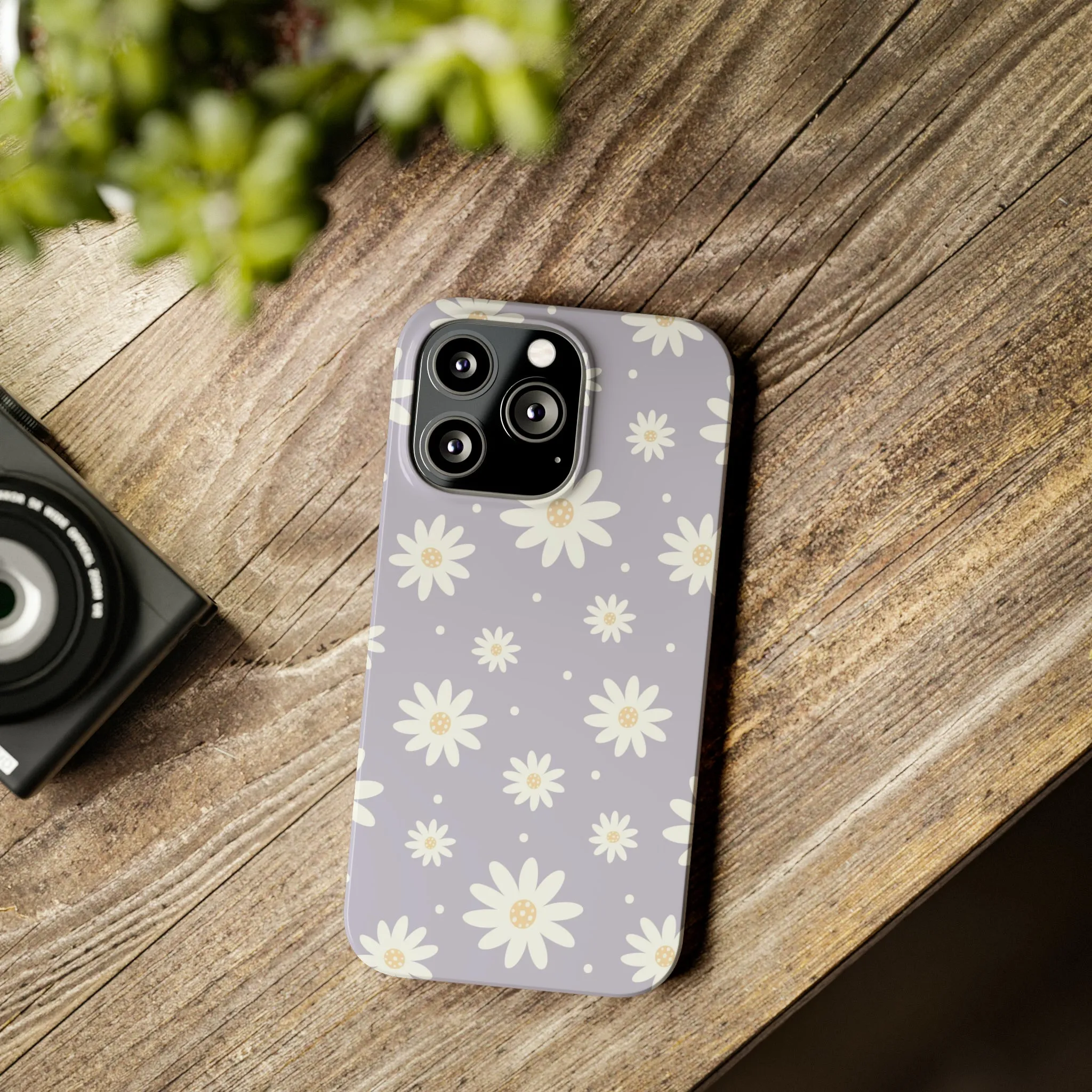 Purple background and Daisies Design Sleek Elegance Wireless-Charging Compatible Phone Case Slim Phone Case compatible with over 20 iphone models