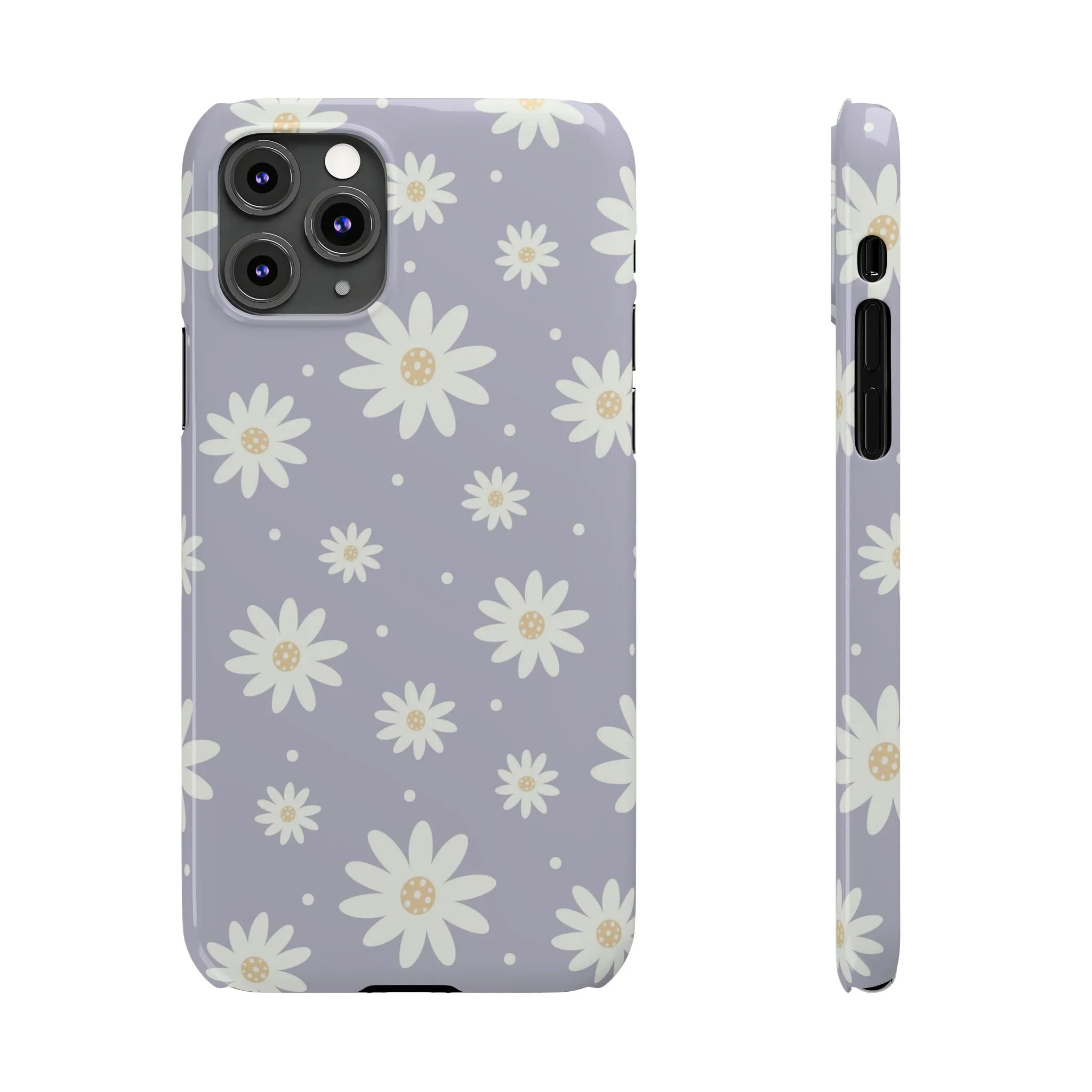 Purple background and Daisies Design Sleek Elegance Wireless-Charging Compatible Phone Case Slim Phone Case compatible with over 20 iphone models