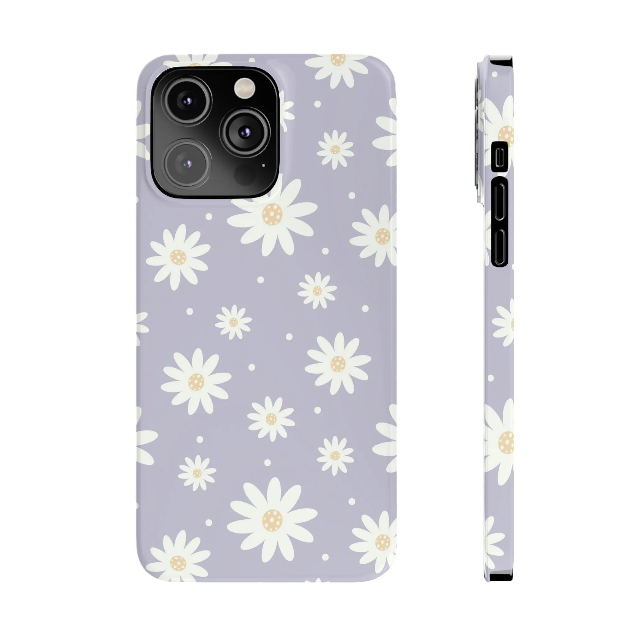 Purple background and Daisies Design Sleek Elegance Wireless-Charging Compatible Phone Case Slim Phone Case compatible with over 20 iphone models