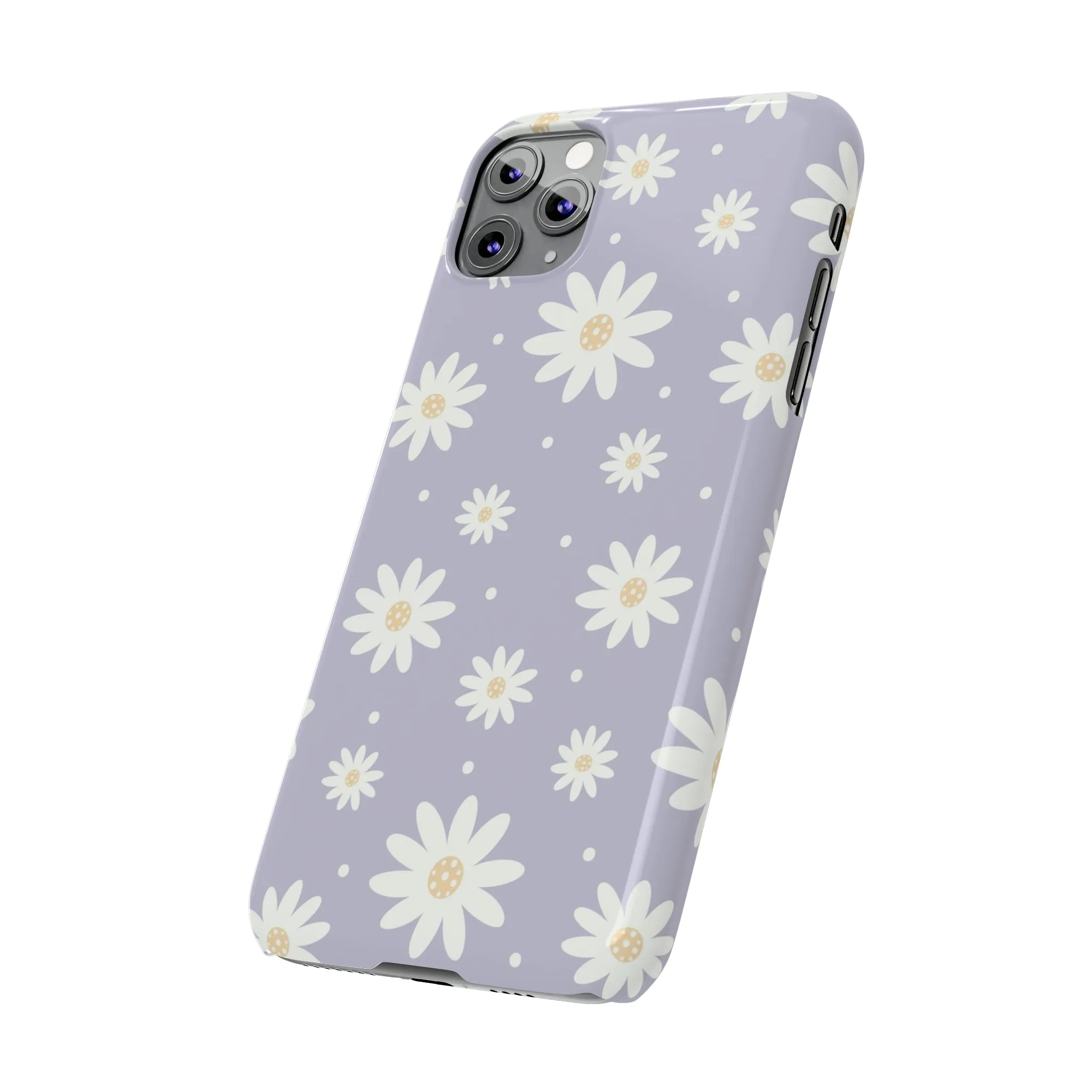 Purple background and Daisies Design Sleek Elegance Wireless-Charging Compatible Phone Case Slim Phone Case compatible with over 20 iphone models