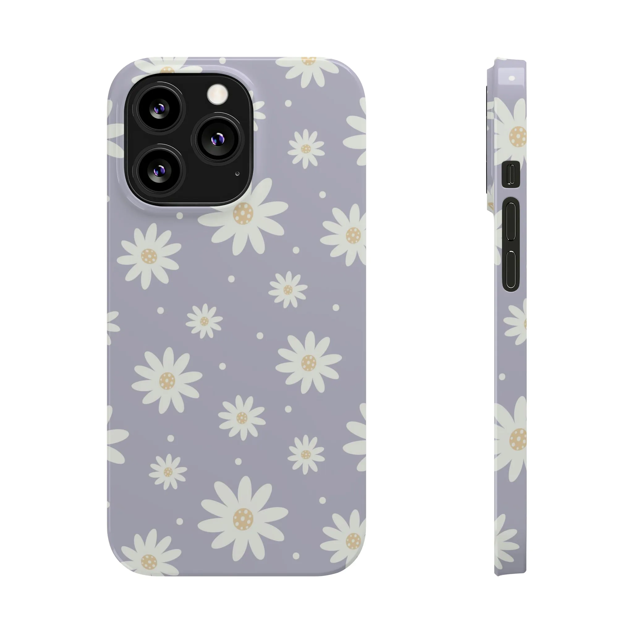 Purple background and Daisies Design Sleek Elegance Wireless-Charging Compatible Phone Case Slim Phone Case compatible with over 20 iphone models