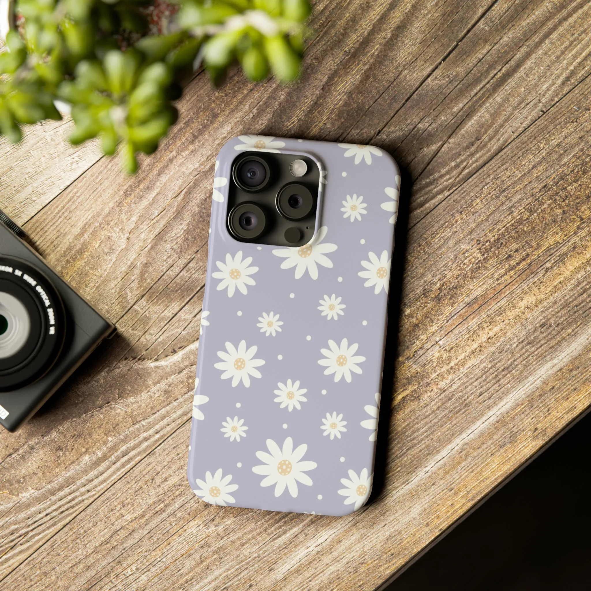 Purple background and Daisies Design Sleek Elegance Wireless-Charging Compatible Phone Case Slim Phone Case compatible with over 20 iphone models