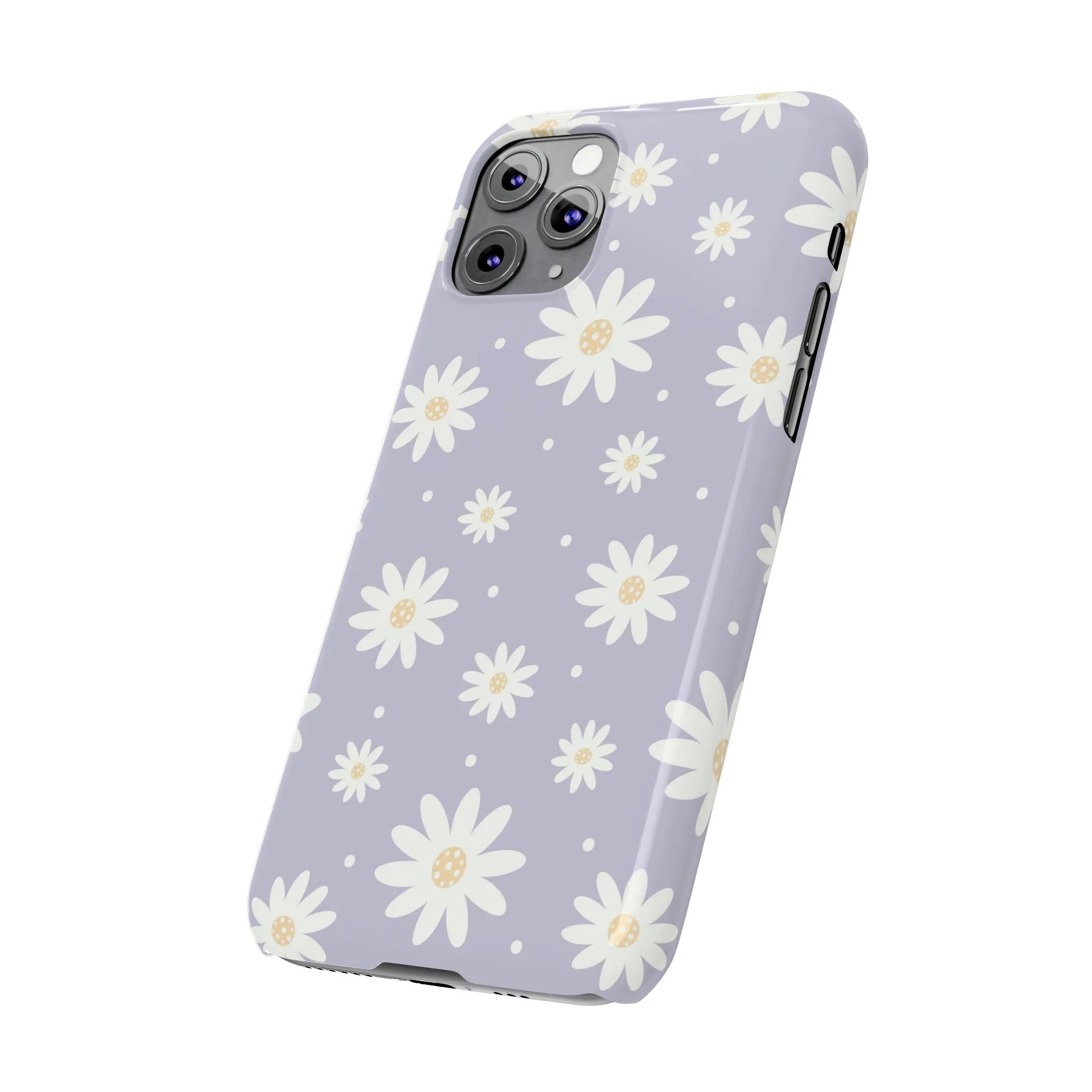 Purple background and Daisies Design Sleek Elegance Wireless-Charging Compatible Phone Case Slim Phone Case compatible with over 20 iphone models