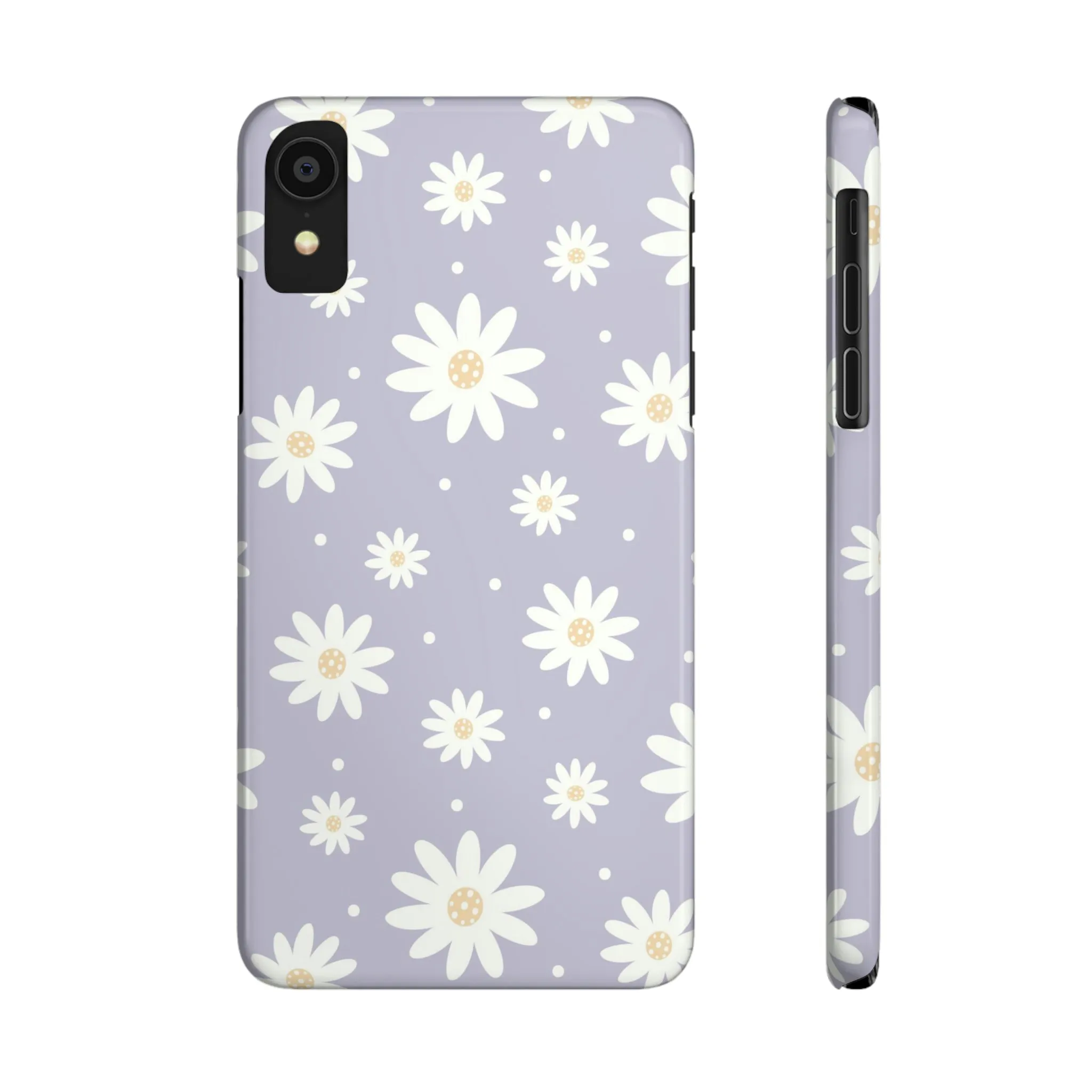 Purple background and Daisies Design Sleek Elegance Wireless-Charging Compatible Phone Case Slim Phone Case compatible with over 20 iphone models