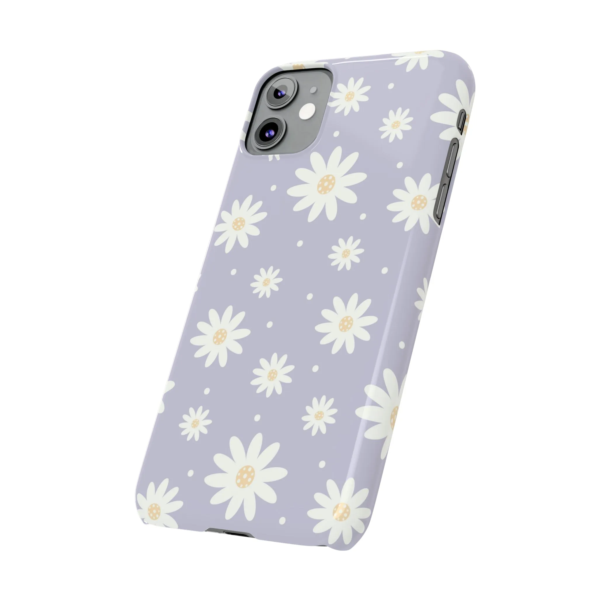 Purple background and Daisies Design Sleek Elegance Wireless-Charging Compatible Phone Case Slim Phone Case compatible with over 20 iphone models