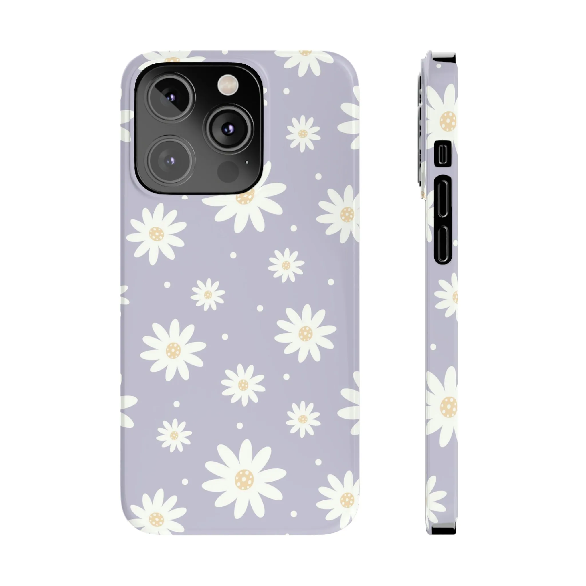 Purple background and Daisies Design Sleek Elegance Wireless-Charging Compatible Phone Case Slim Phone Case compatible with over 20 iphone models