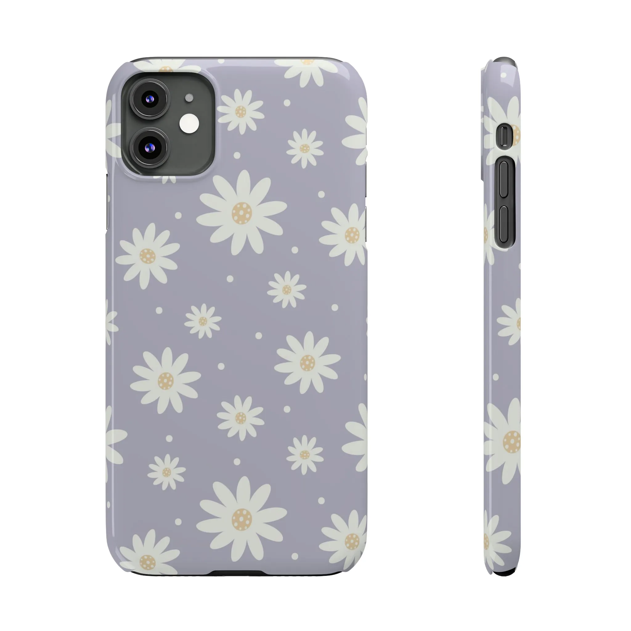 Purple background and Daisies Design Sleek Elegance Wireless-Charging Compatible Phone Case Slim Phone Case compatible with over 20 iphone models