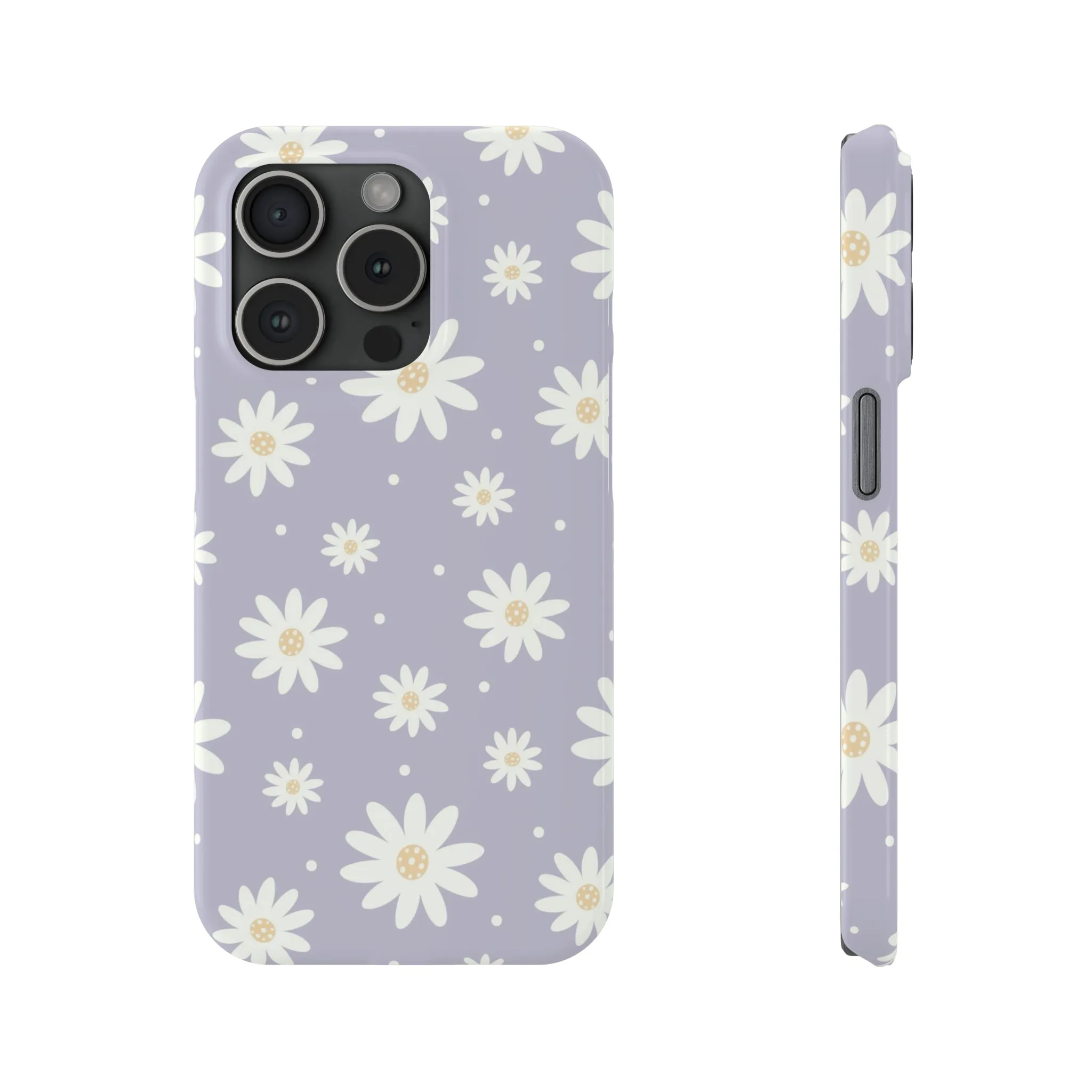 Purple background and Daisies Design Sleek Elegance Wireless-Charging Compatible Phone Case Slim Phone Case compatible with over 20 iphone models