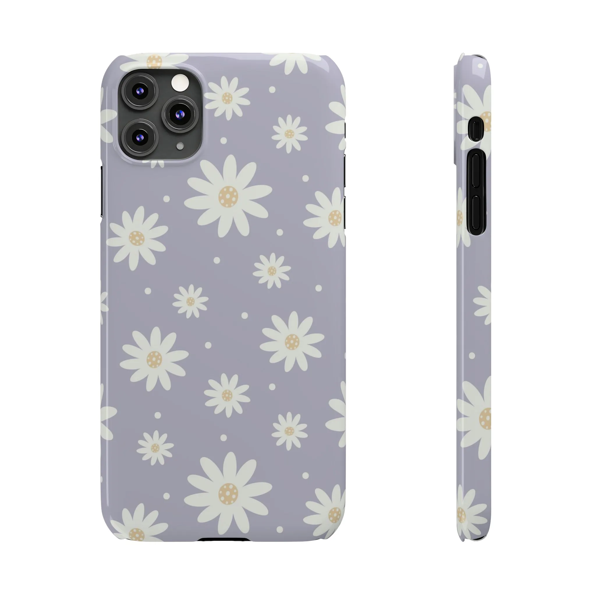 Purple background and Daisies Design Sleek Elegance Wireless-Charging Compatible Phone Case Slim Phone Case compatible with over 20 iphone models