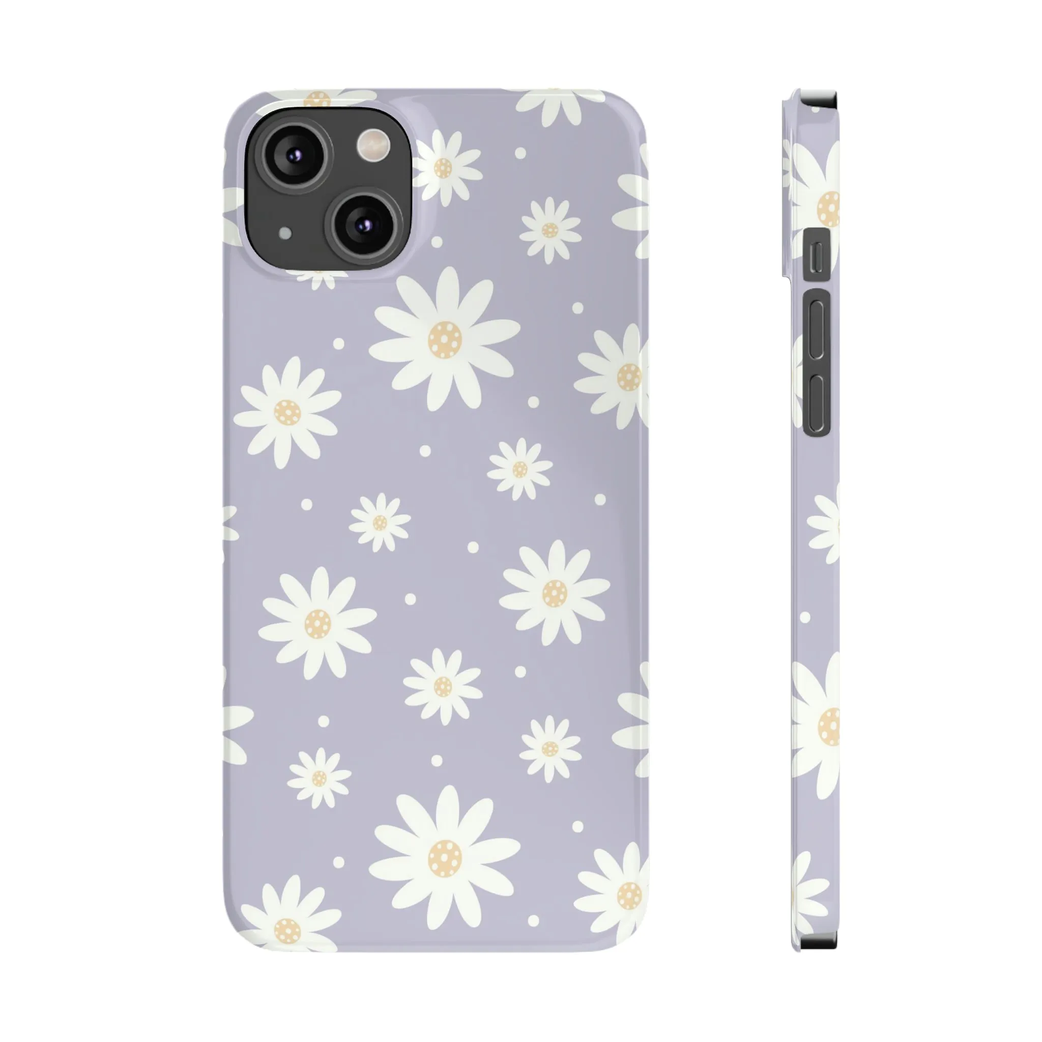 Purple background and Daisies Design Sleek Elegance Wireless-Charging Compatible Phone Case Slim Phone Case compatible with over 20 iphone models