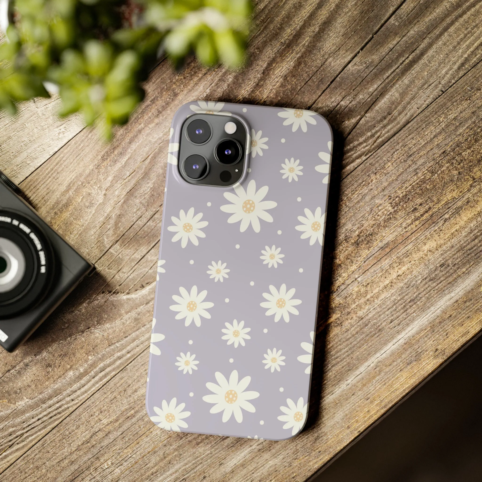 Purple background and Daisies Design Sleek Elegance Wireless-Charging Compatible Phone Case Slim Phone Case compatible with over 20 iphone models