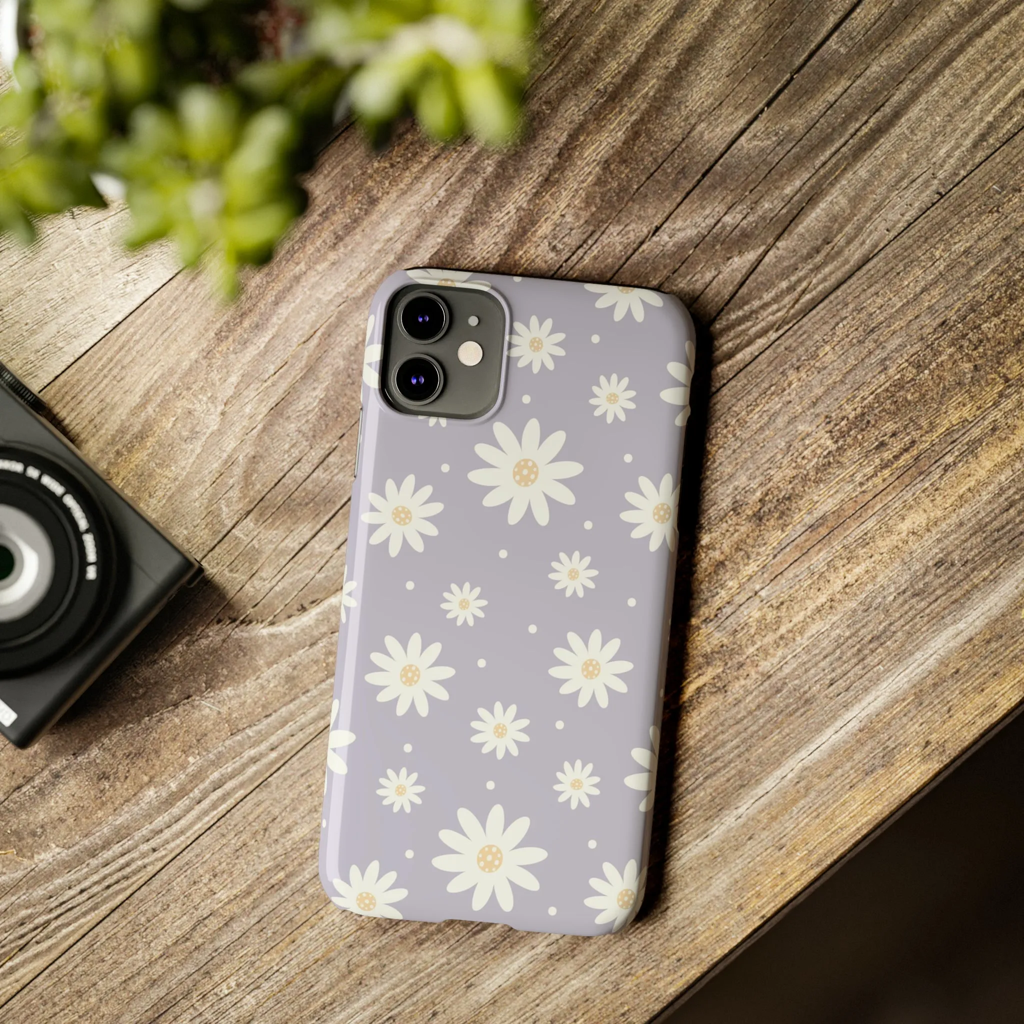 Purple background and Daisies Design Sleek Elegance Wireless-Charging Compatible Phone Case Slim Phone Case compatible with over 20 iphone models