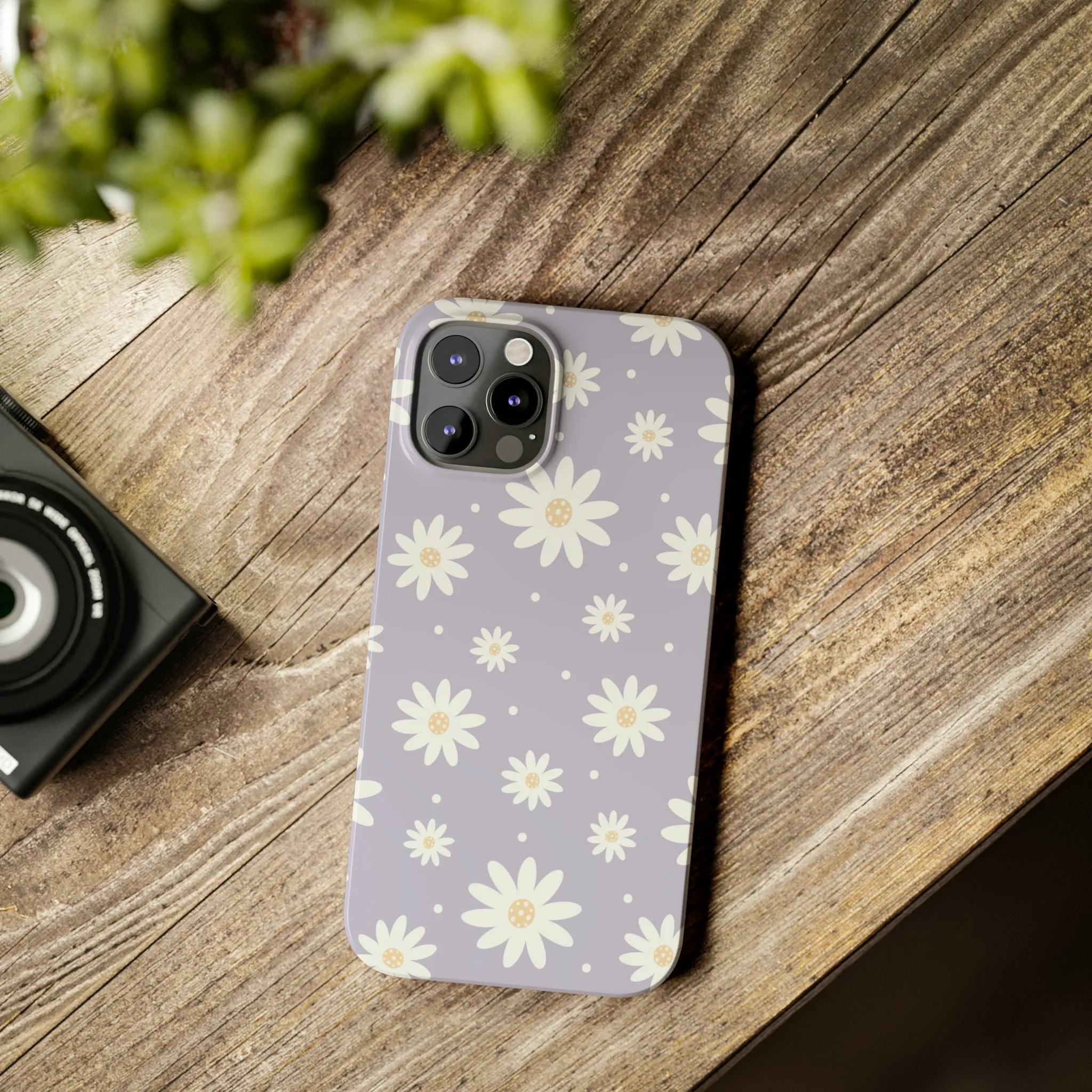 Purple background and Daisies Design Sleek Elegance Wireless-Charging Compatible Phone Case Slim Phone Case compatible with over 20 iphone models